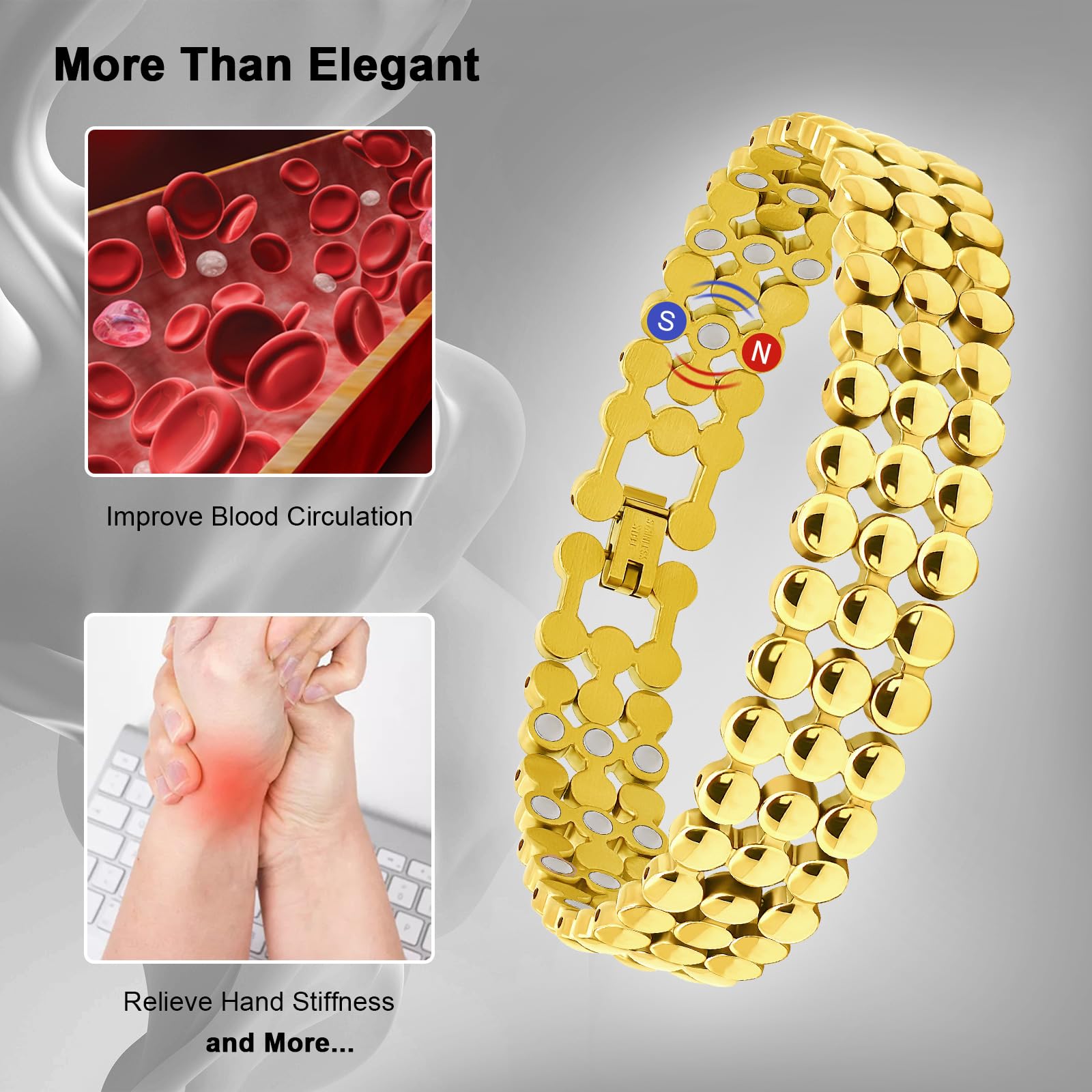 JEROOT Pulsera magnética de titanio para hombre, incluye herramienta de extracción