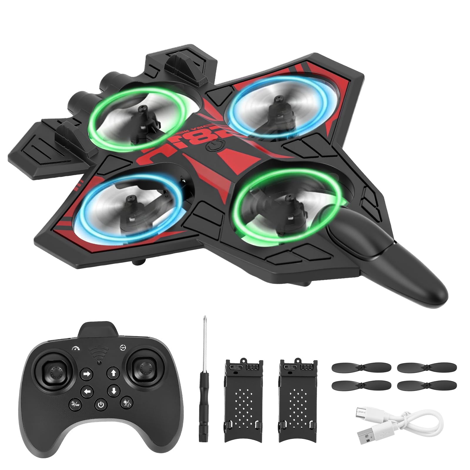 Avion Télécommandé RC 2,4 GHz Rotation 360° 3 Vitesses Lumière LED Hélices de Rechange Bleu
