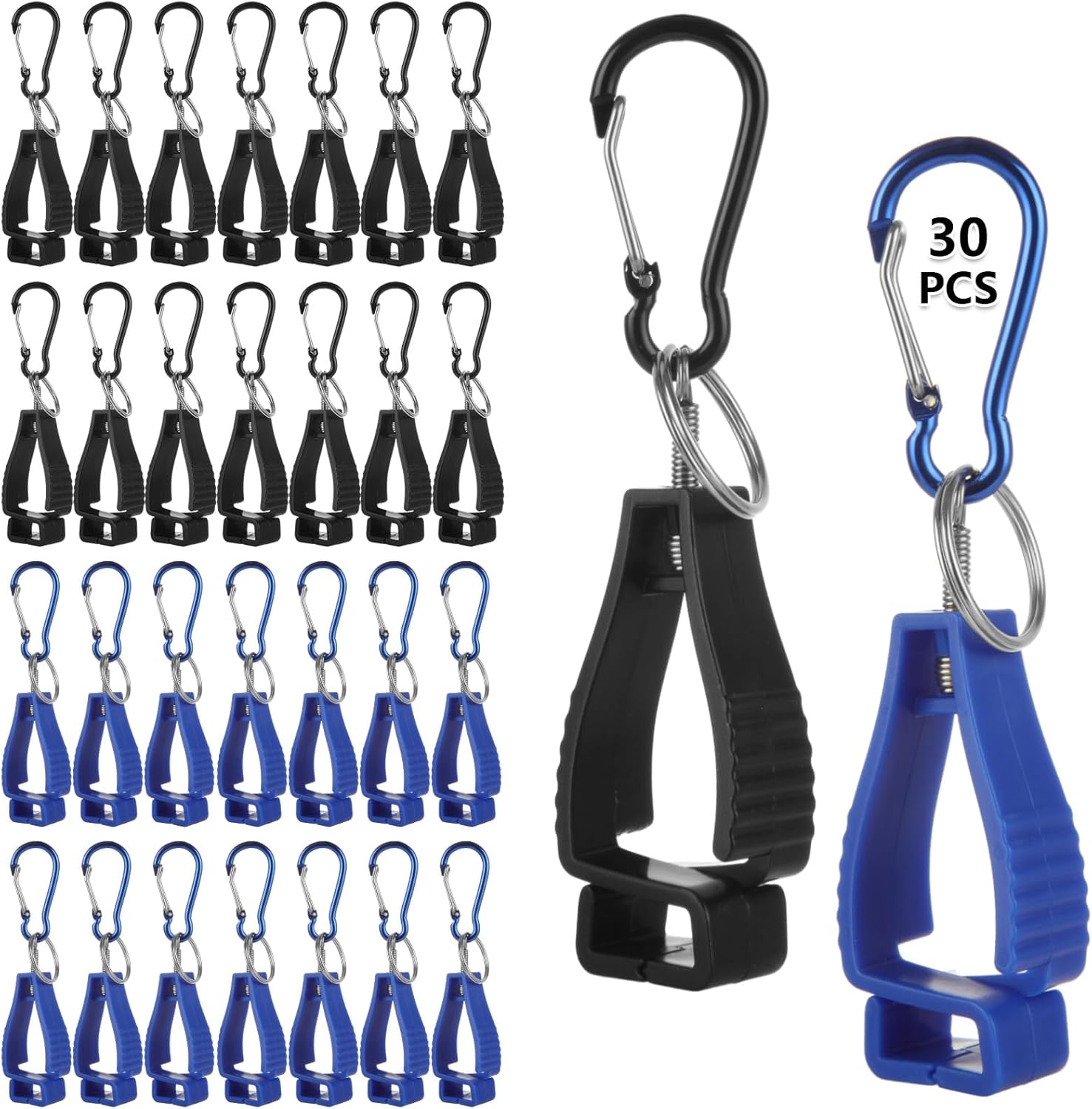 ZOFORTY 30 PCS Glove Clips for Work Glove Holders, Glove Holder Clip, Glove Grabber Clip Holder for Belt Guard Labor Worker Construction, Black & Blue