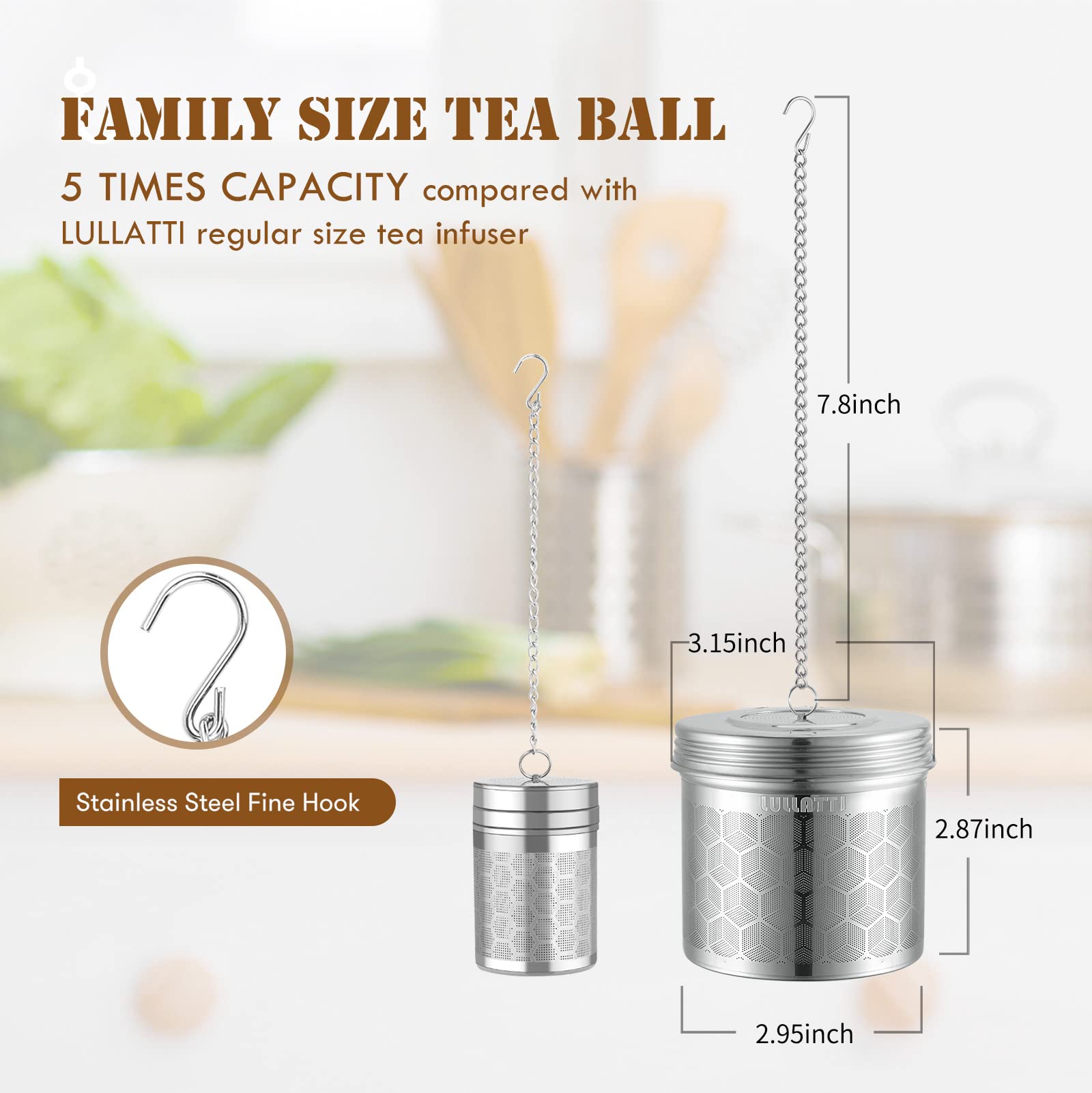 LULLATTI Extra Large Tea Ball Infuser for Pitcher(2 Pack), 18/8 Stainless Steel Tea Steeper, Extra Fine Mesh Tea Strainer Perfect for Brewing Herbs, Iced Tea, Coffee, Cooking Soup
