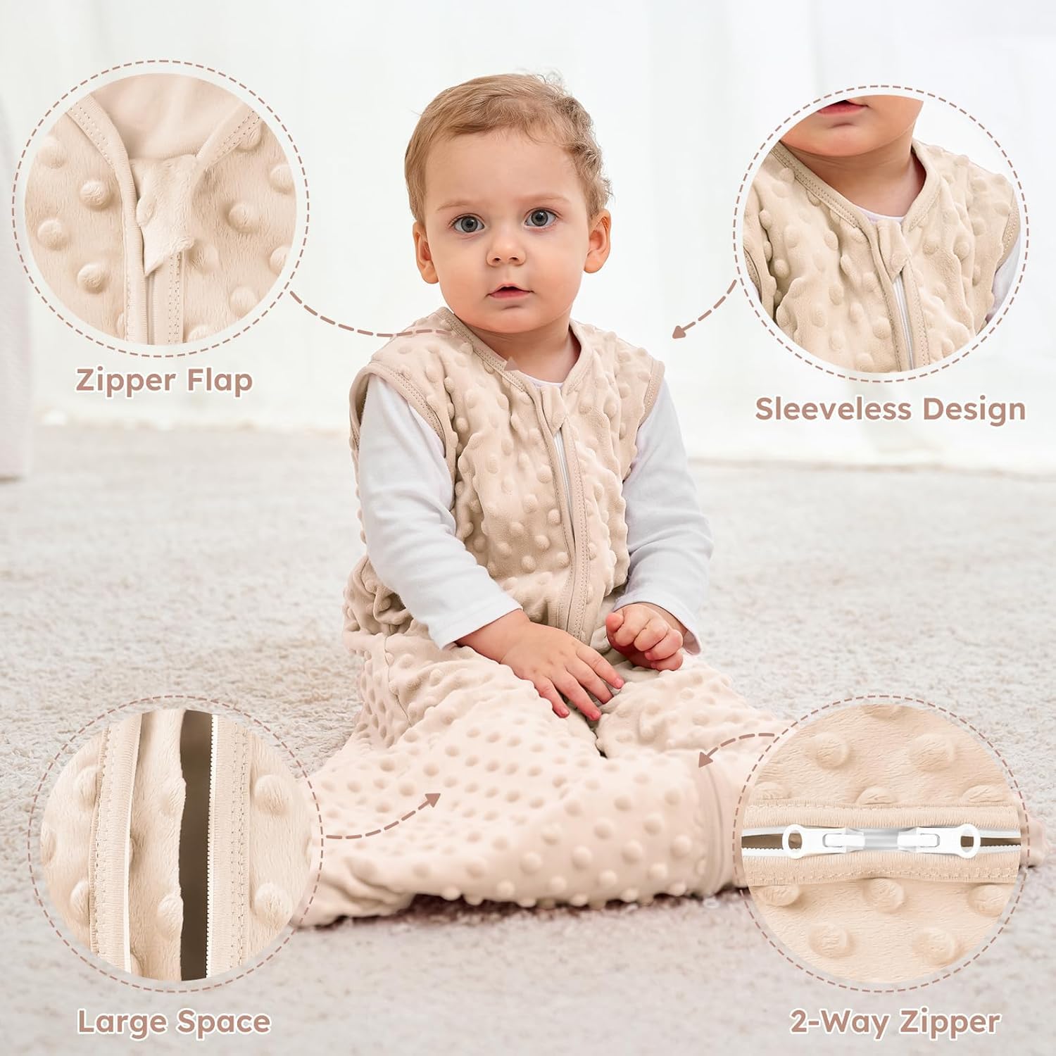 Yoofoss Fleece Baby Sleep Sack 12-18 Months with Plush Dots, TOG 1.5 Baby Wearable Blanket with 2-Way Zipper - Image 3