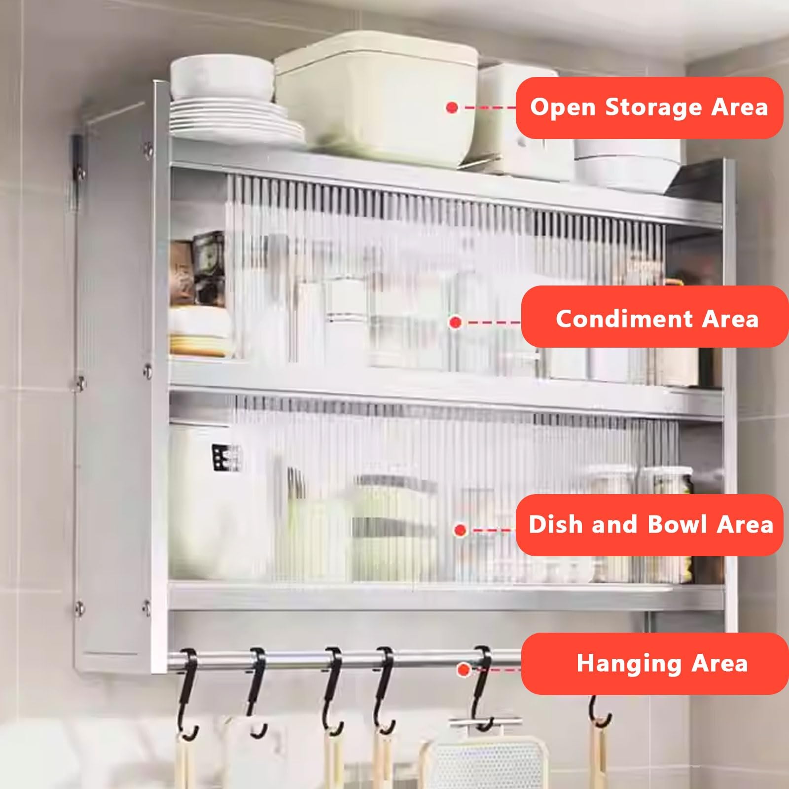 Armario de Pared Colgante de Acero Inoxidable para Cocina Baño Garaje con Puerta Corredera Semitransparente Barra para Colgar Varios Tamaños Disponibles(120 * 32 * 71cm)