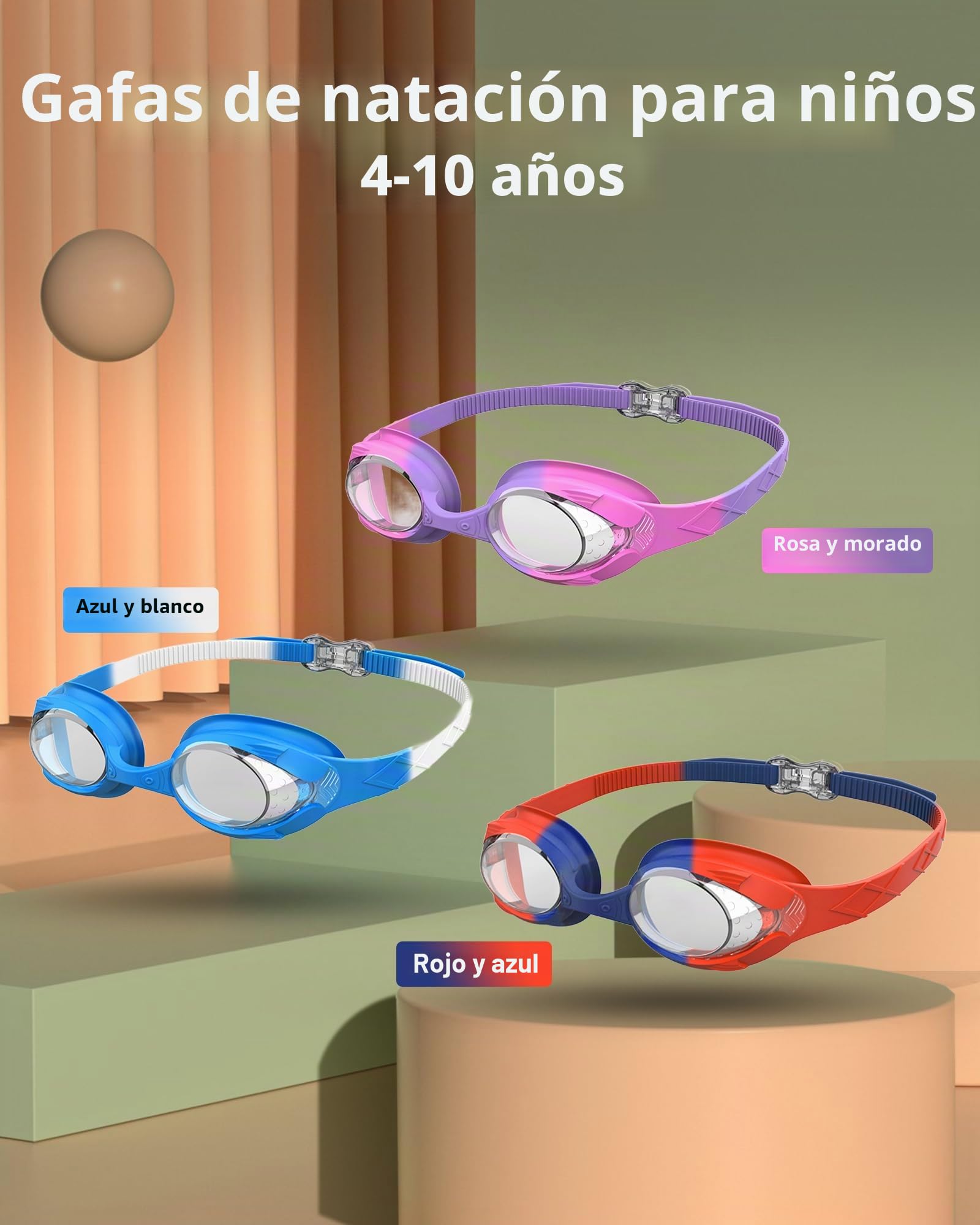 SWAUSWAUK Gafas de Natación para Niños de 4-10 años, Gafas Piscina Niños, Diseño de Pez, Antiniebla y Ajuste Cómodo