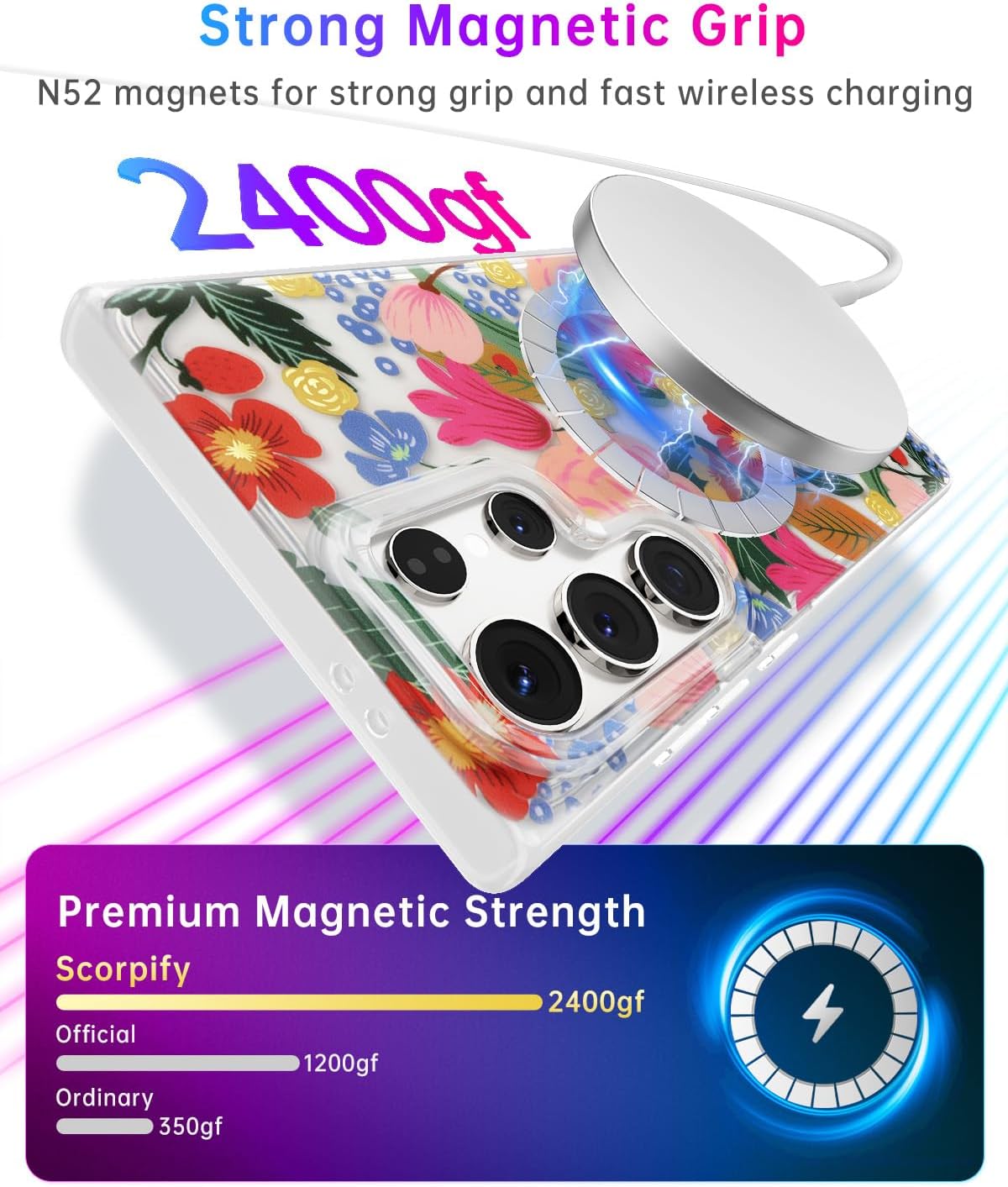 SCORPIFY Compatible with Samsung Galaxy S26 Ultra Case [Compatible with MagSafe] with Camellia Blossom Floral Design, Cute Clear Flower Magnetic Phone Cover Bumper for Women Girls with Gold Accents