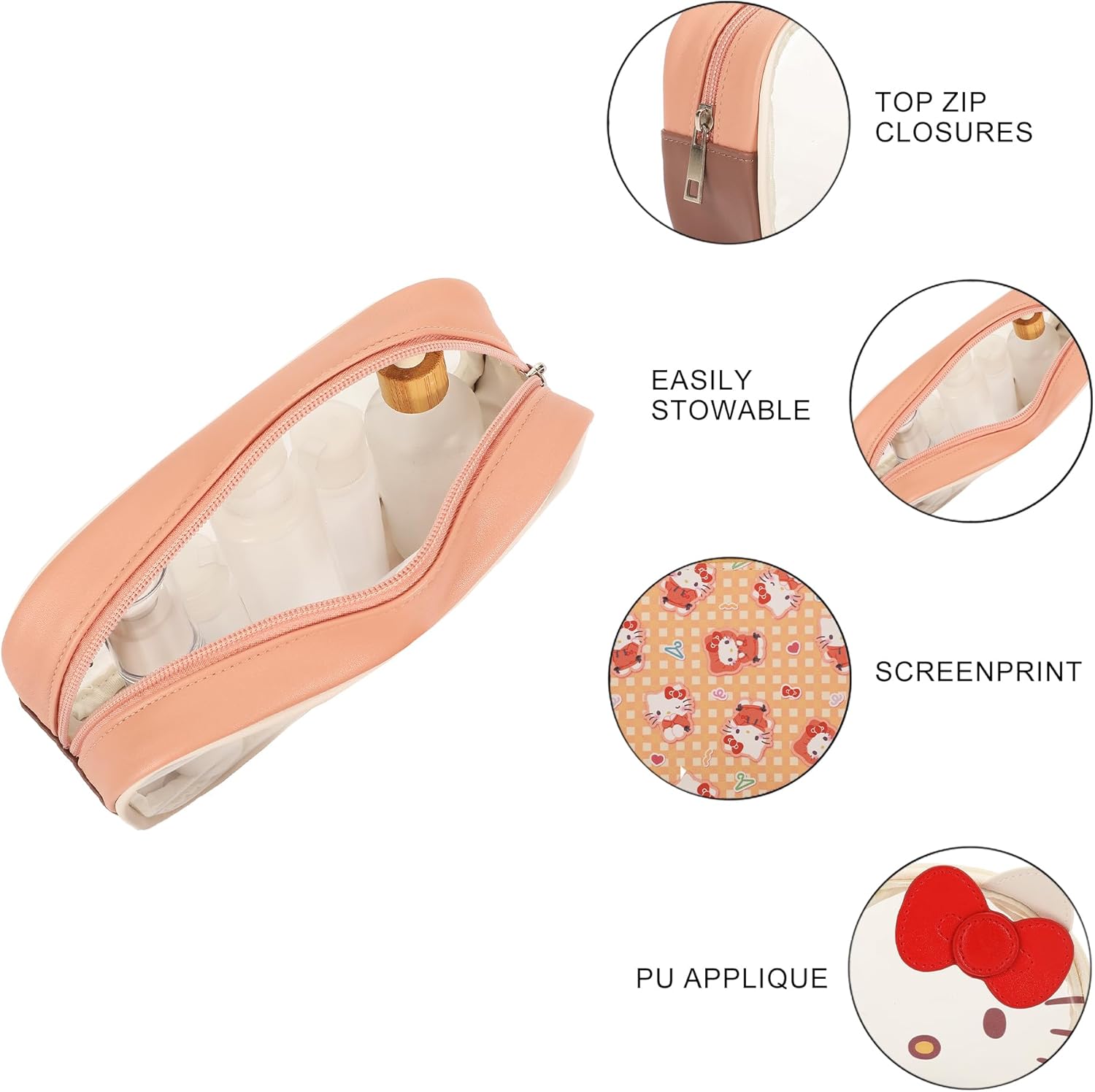 Bioworld Sanrio Hello Kitty 3-Piece Cosmetic Bag Set with Pattern Print and Zipper Closure - Image 3