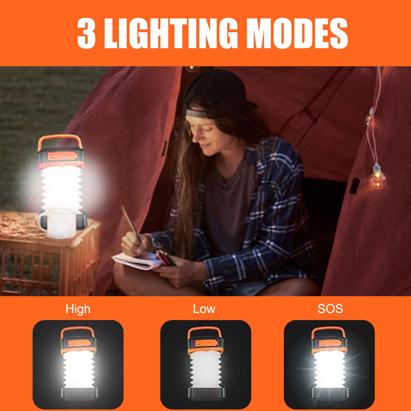 Lampa kempingowa LED, składana, solarna latarnia kempingowa, z 2 metodami ładowania (solarna/USB) i 3 trybami świecenia, na kemping, do wędkowania, w sytuacjach awaryjnych (zielona)