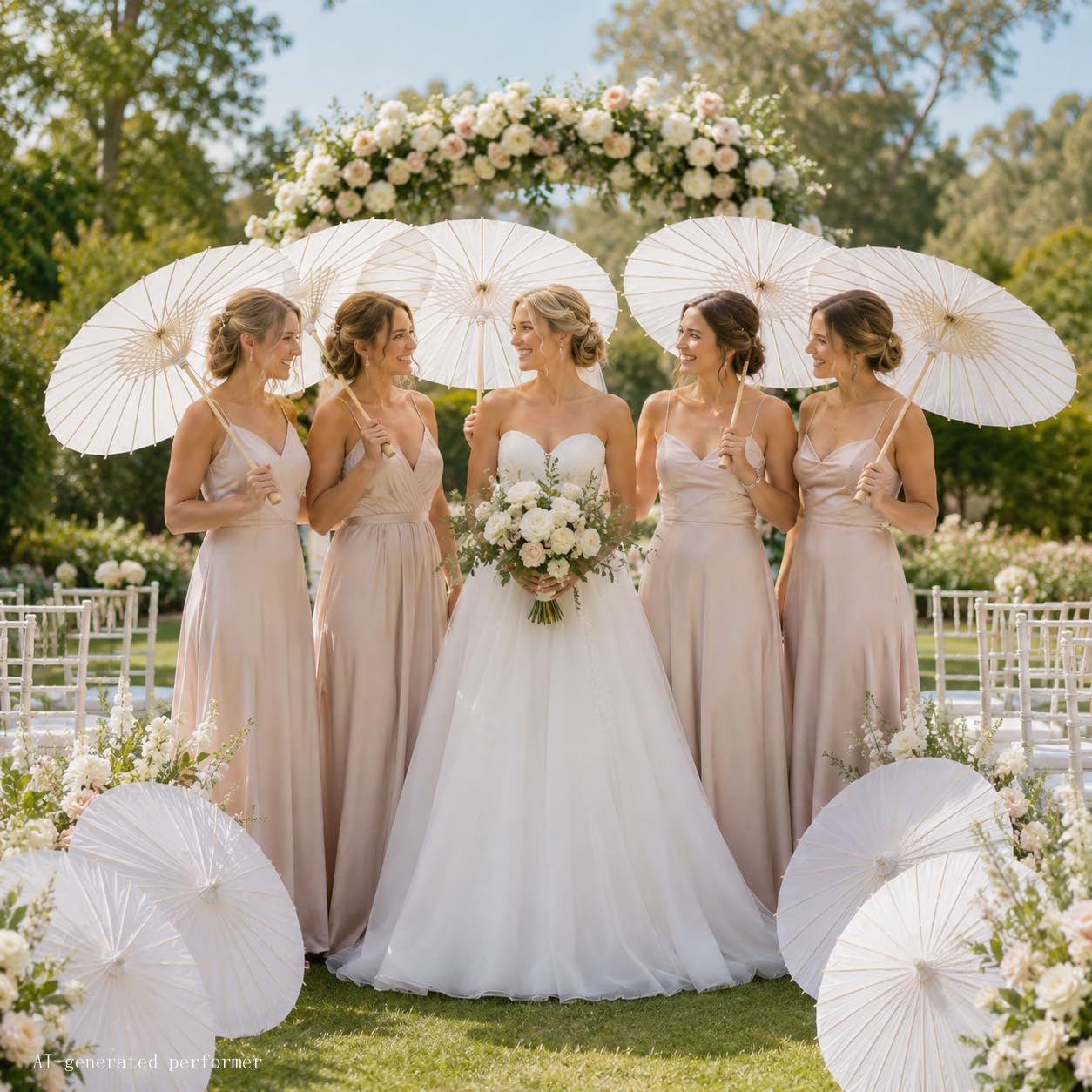 HOOMUU Paper Umbrellas for Weddings - Chinese Japanese White Paper Parasol for Women