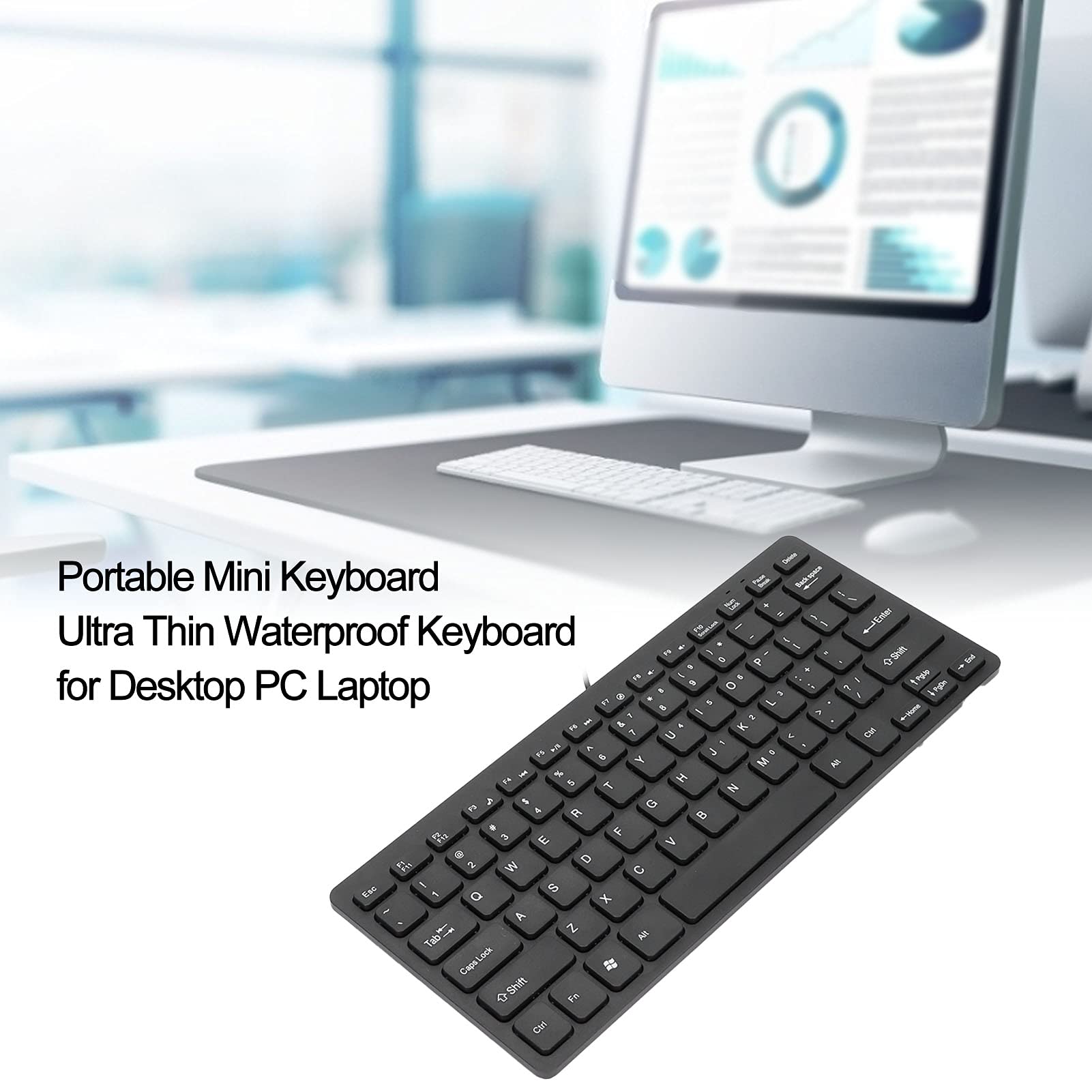 Przenośna 78-klawiszowa Mini Przewodowa Klawiatura, Plug Play USB o Niskim Poziomie Hałasu Wodoodporna Klawiatura do Gier Odpowiednia do Domowego Biura Komputer Stacjonarny Laptop(Czarny)