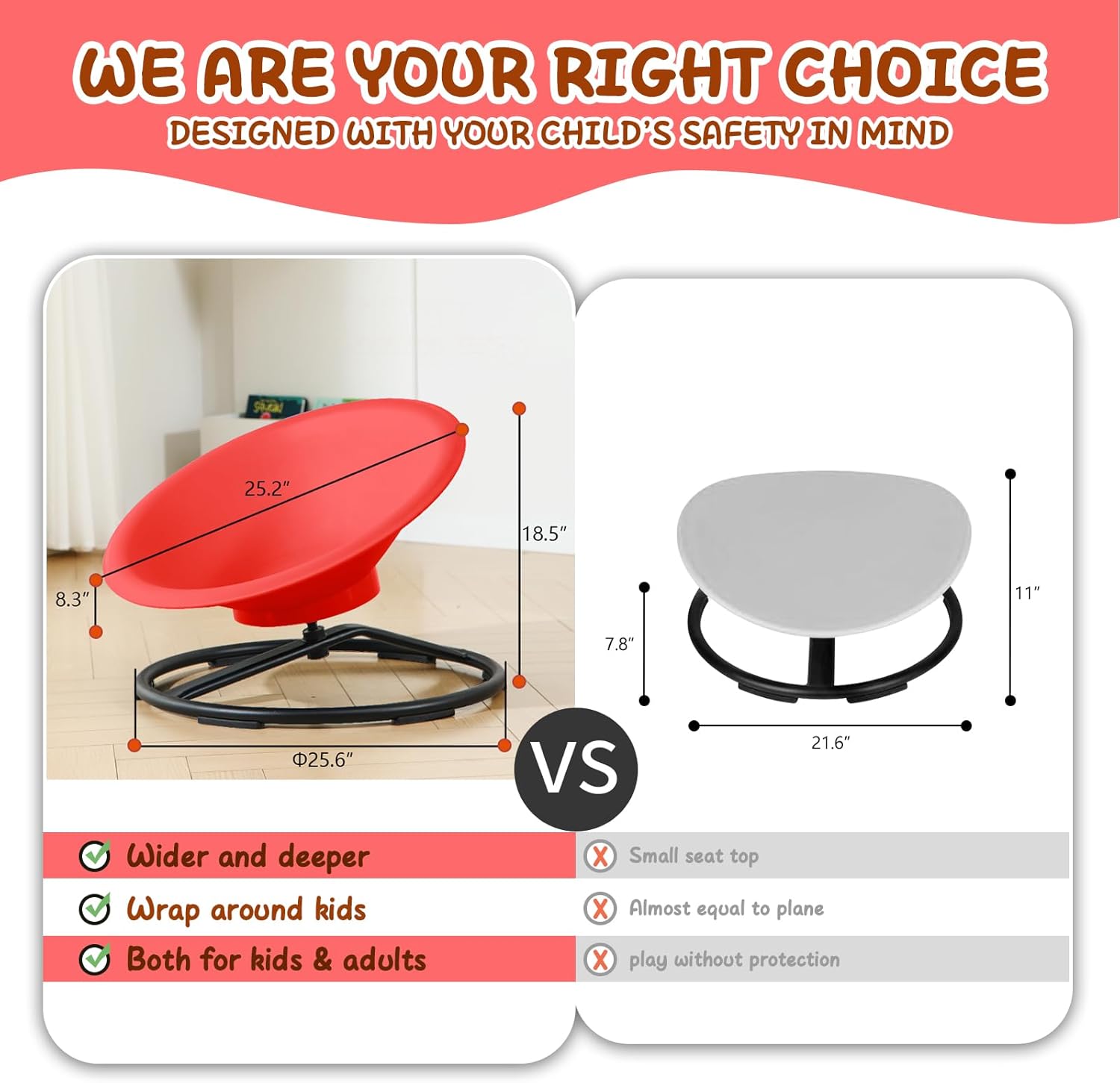 Spinning Chair for Autistic Kids, Sit and Spin Autism Toys for Age 3+, Sensory Swivel Chair Enhancing Motor Skills, Sensory Toys for Kids with Autism (Red)