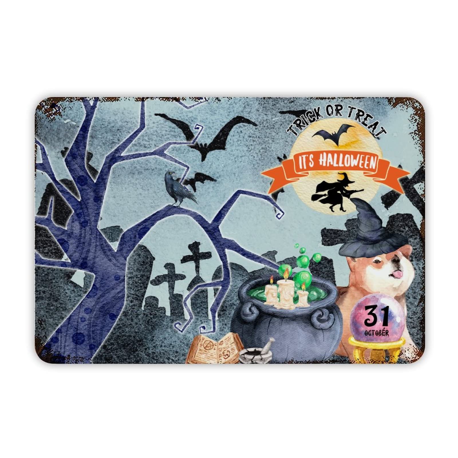 ENEDNATE Happy Halloween Scary Night Grave Witch Bats Trick Or Treat Dog Vintage Metal Sign 8x12 Decorative Aluminum Tin Sign for Indoor Outdoor Kitchen Bar Restaurant Cafe Pub Wall Art Decor Poster