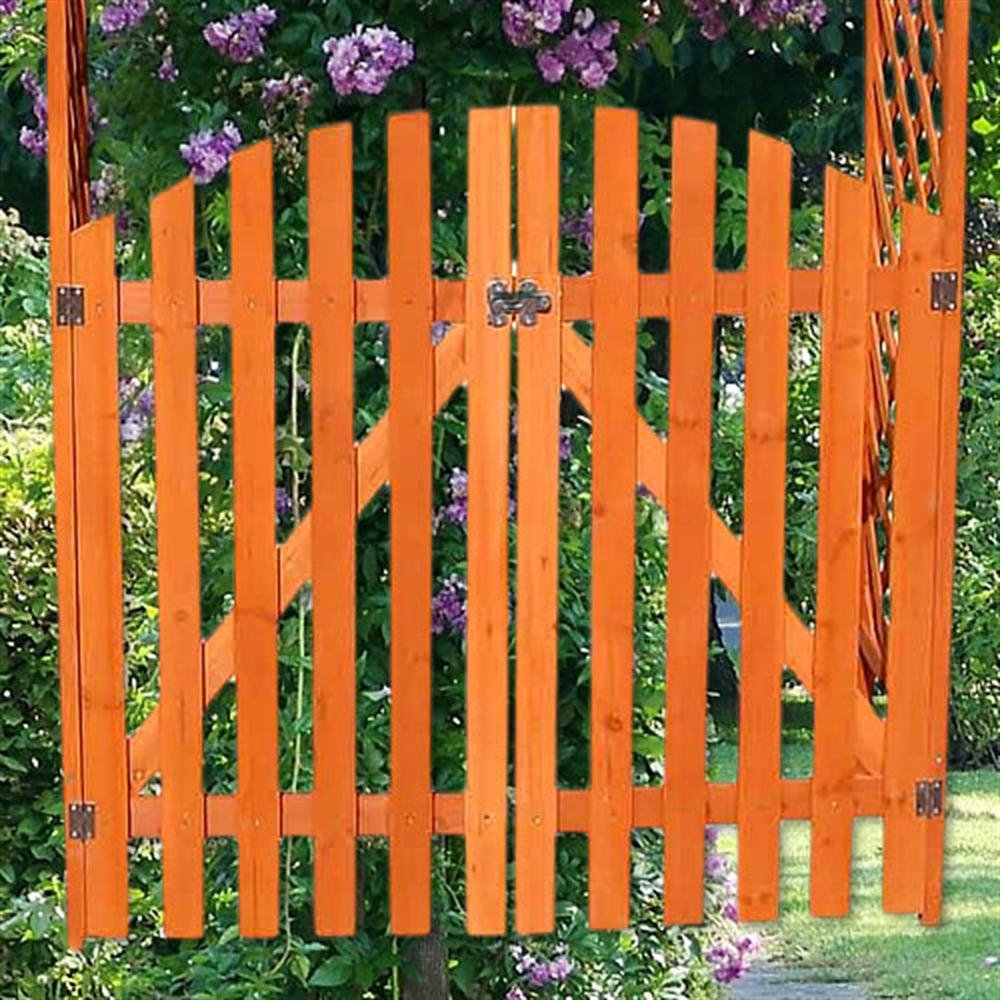 Melko Rosenbogen aus Holz Braun Rankgitter Laubengang Torbogen mit Tor Halbbogen Spalier Rankhilfe für Kletterpflanzen Gartenbogen Pergola