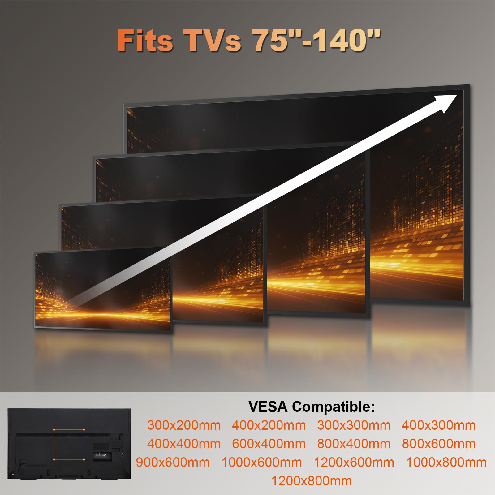 Uniwersalny uchwyt ścienny do telewizora Ultra Slim do telewizorów 37-140", do 125 kg, maks. VESA 1200 x 800, czarny