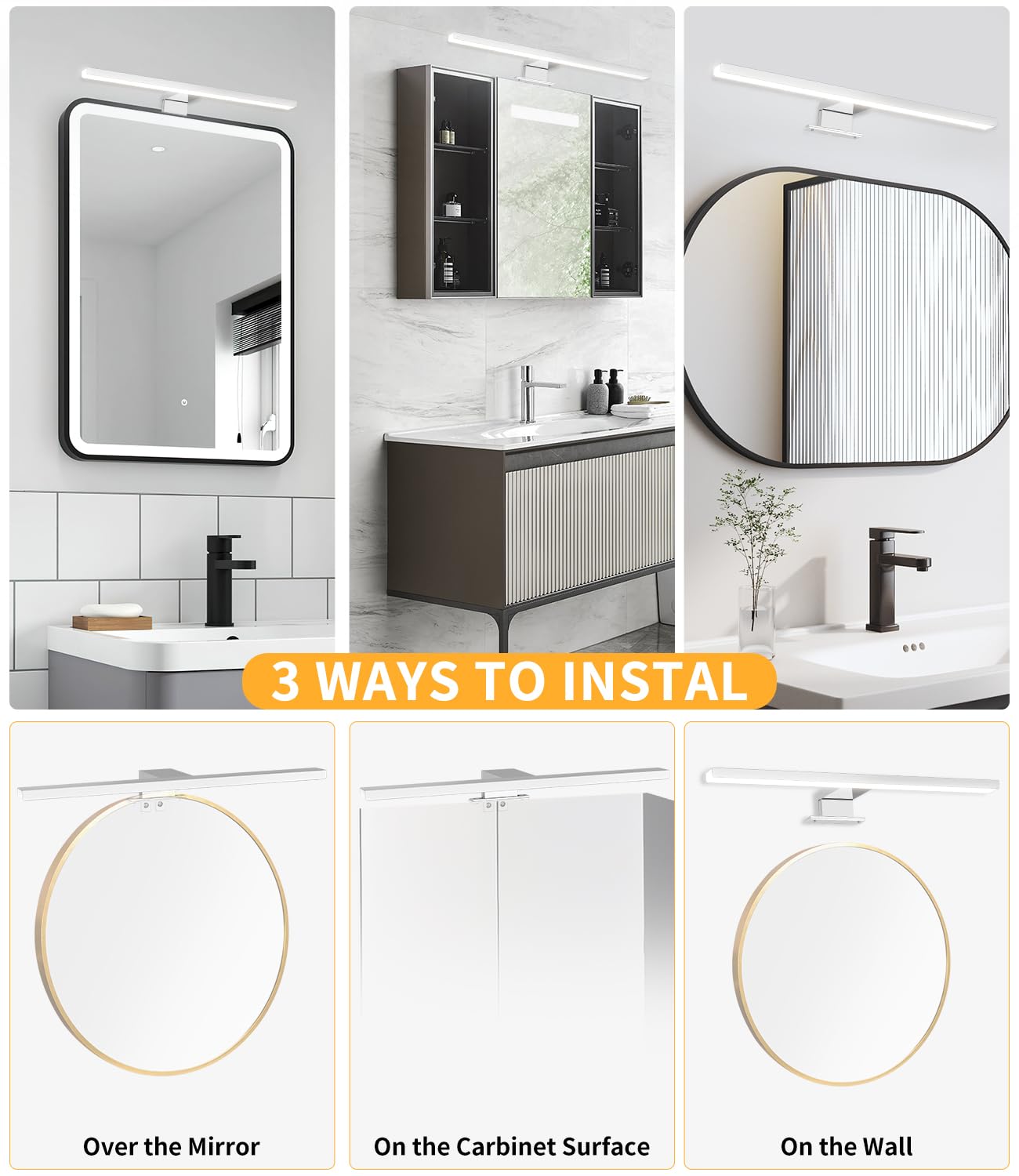 Lampe Miroir Salle de Bain Moderne à LED, 4000K 6000K Température Bicolore, 40cm 12W IP44 Applique Murale Salle Bain en Aluminium avec Interrupteur Câblage, Applique Maquillage Eclairage