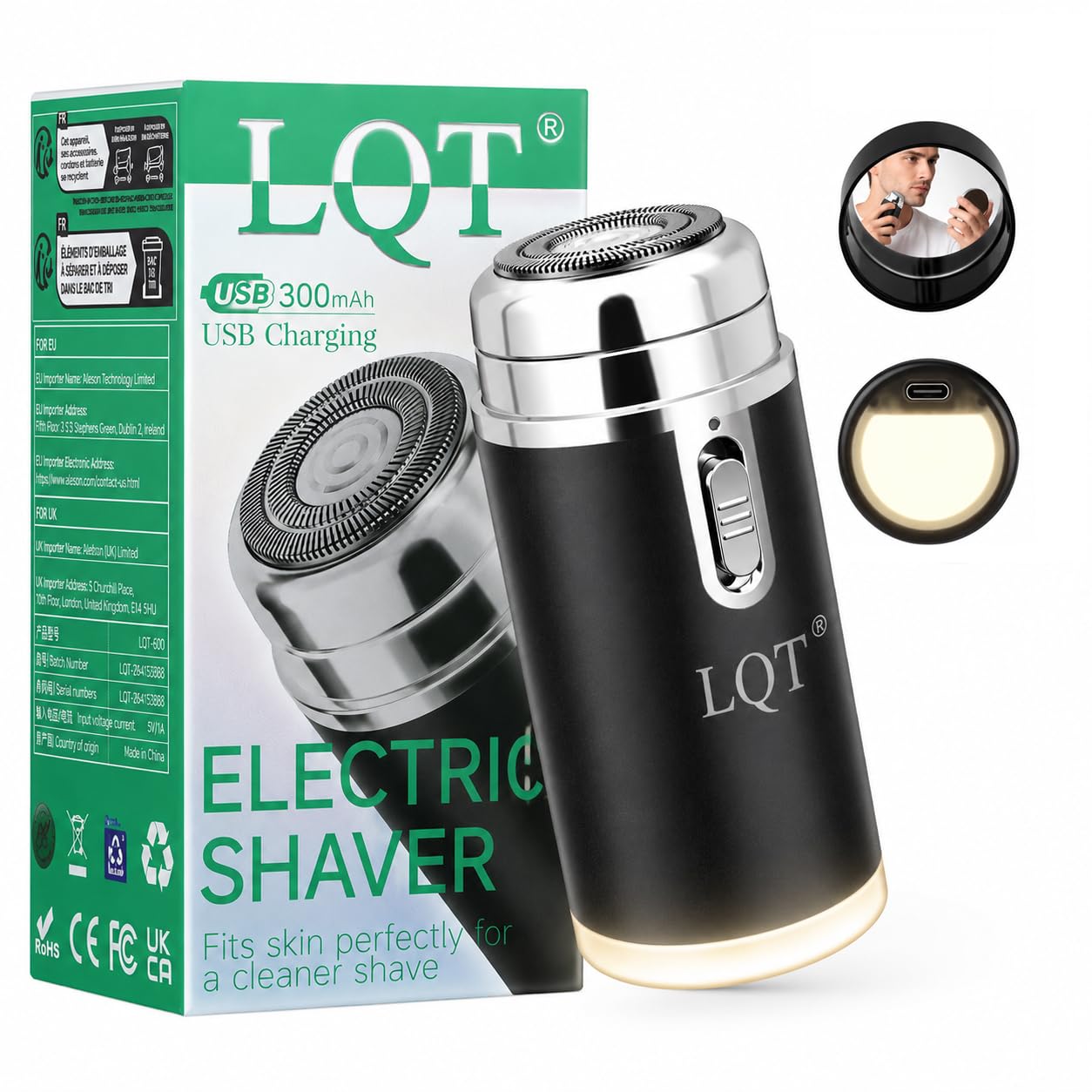 Portable Electric Shaver for Men, Mini Rechargeable Travel Razor with Built-in Mirror Cap, Type-C Charging, LED Flashlight, Pocket Size Cordless Shaver for Home Office Car Travel