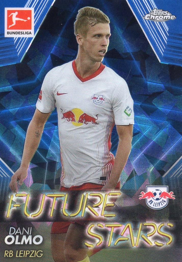 Dani Olmo soccer card (FIFA, Spain, RB Leipzig) 2021 Topps Chrome Blue Refractor Future Stars #FSDO