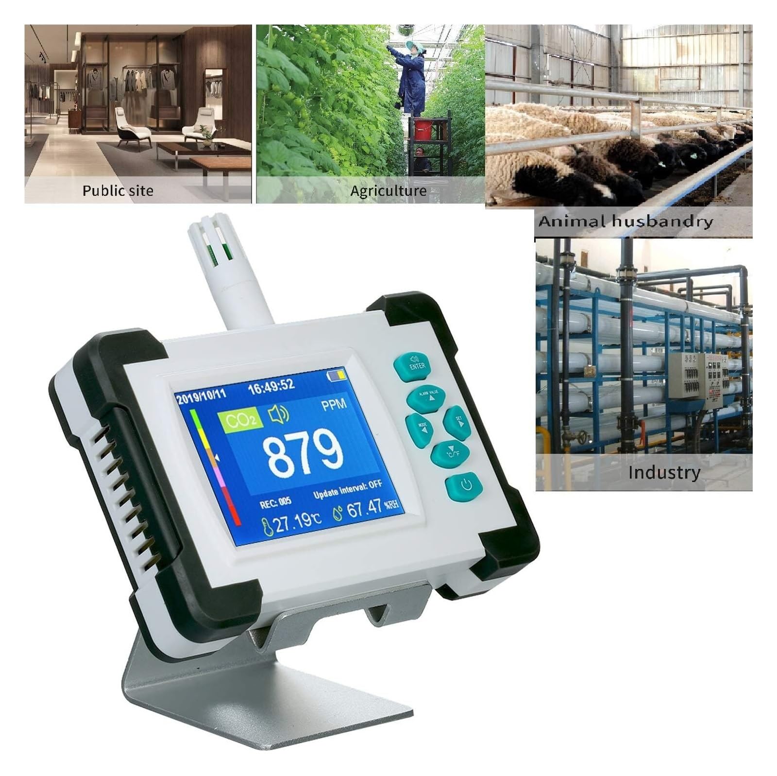 Monitor jakości powietrza, Monitor ści powietrza Przenośny analizator gazów Monitor powietrza Co2 Hcho Pm2.5 Tvoc Miernik cząstek pyłu i wilgotności do domu, hotelu