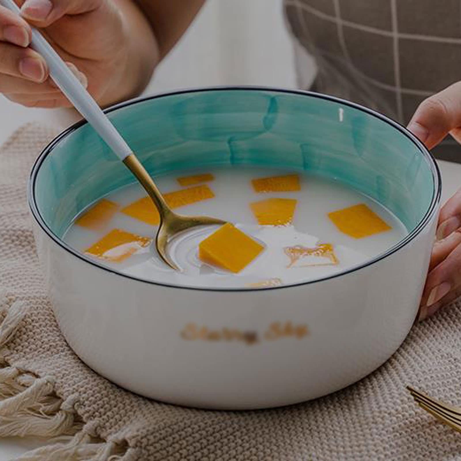Tazones de Ensalada Ensalada de cerámica de gran capacidad Tazón de 2 piezas Conjunto de 2 piezas 45 oz Multifuncional Cuenco de cocina Tazón de fideos Cuenco Sopa Apilable Redondo Fino Porcelana Gran
