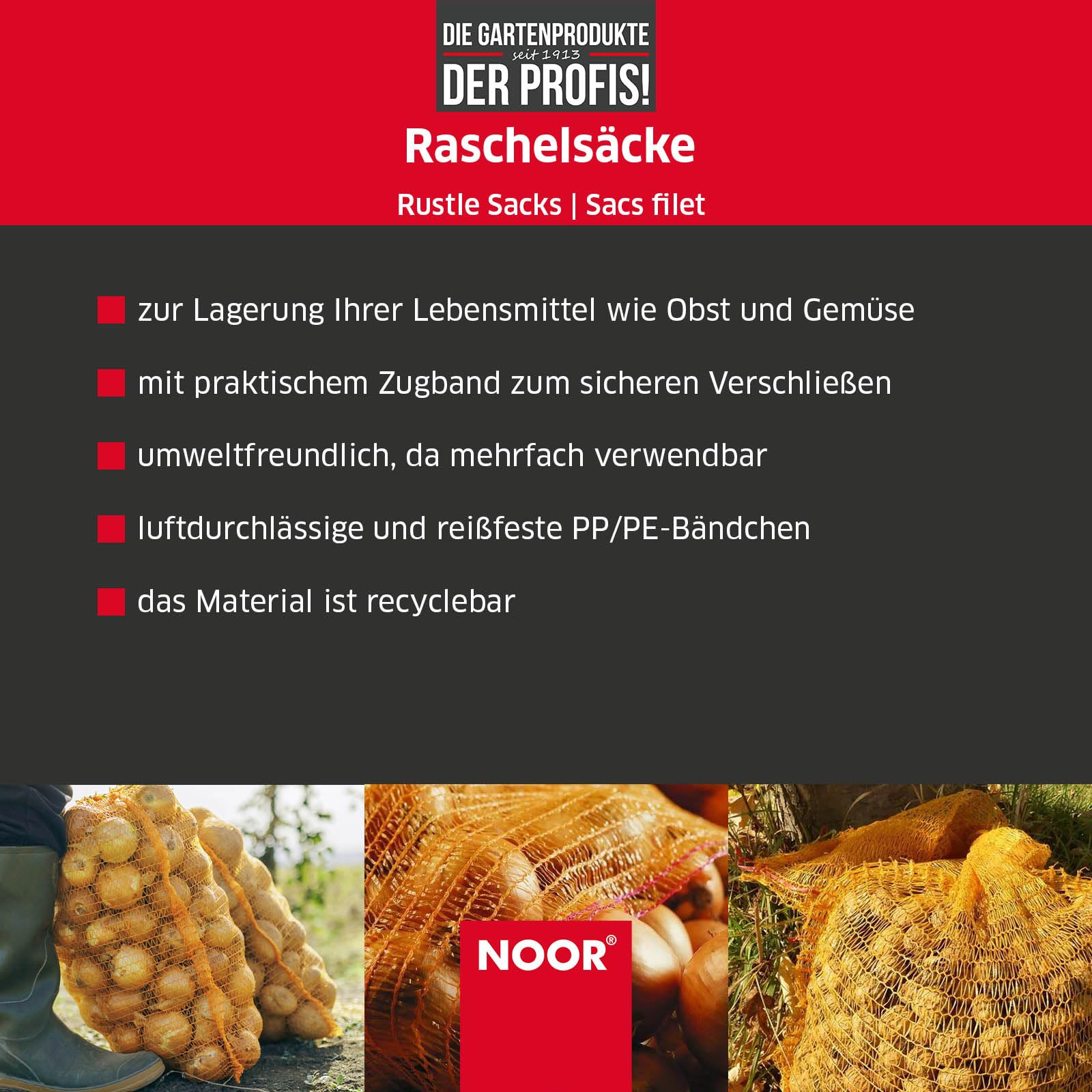 10 HELO Raschelsäcke 60x100 Cm – 50 Kg Tragkraft, Atmungsaktiv, Mit Zugband, Als Obst-, Gemüse- Oder Holzsäcke Raschelsäcke 50 Kg