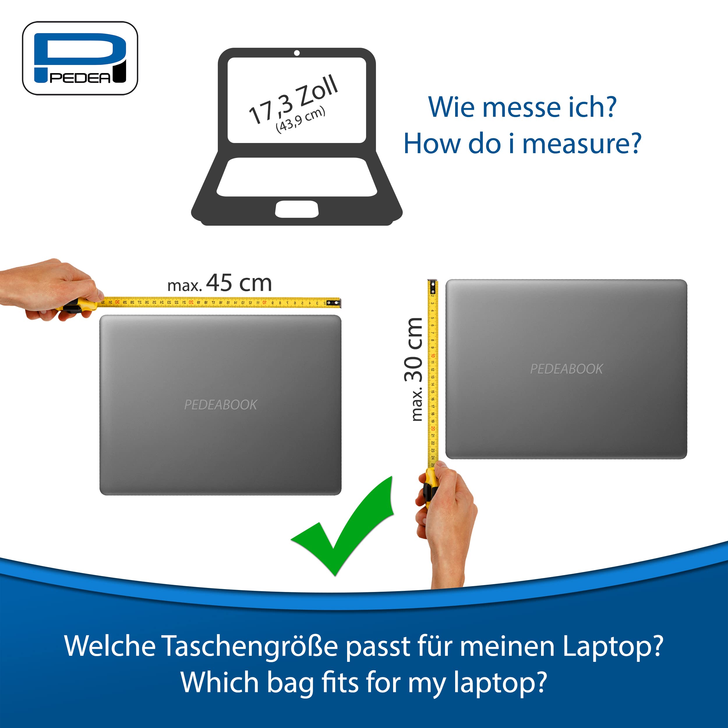 PEDEA Zaino business per laptop Elegance per notebook con schermo fino a 17,3 pollici (43,9 cm); borsa a tracolla con scomparto per tablet fino a 11" (27,96 cm), grigio