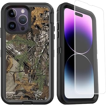 Compatible for iPhone 14 Pro Case with Screen Protector Heavy Duty Camo 14 Pro Phone Case for Men Boys Shockproof Full-Body Protective Case for iPhone 14 Pro 6.1inch, Camouflage