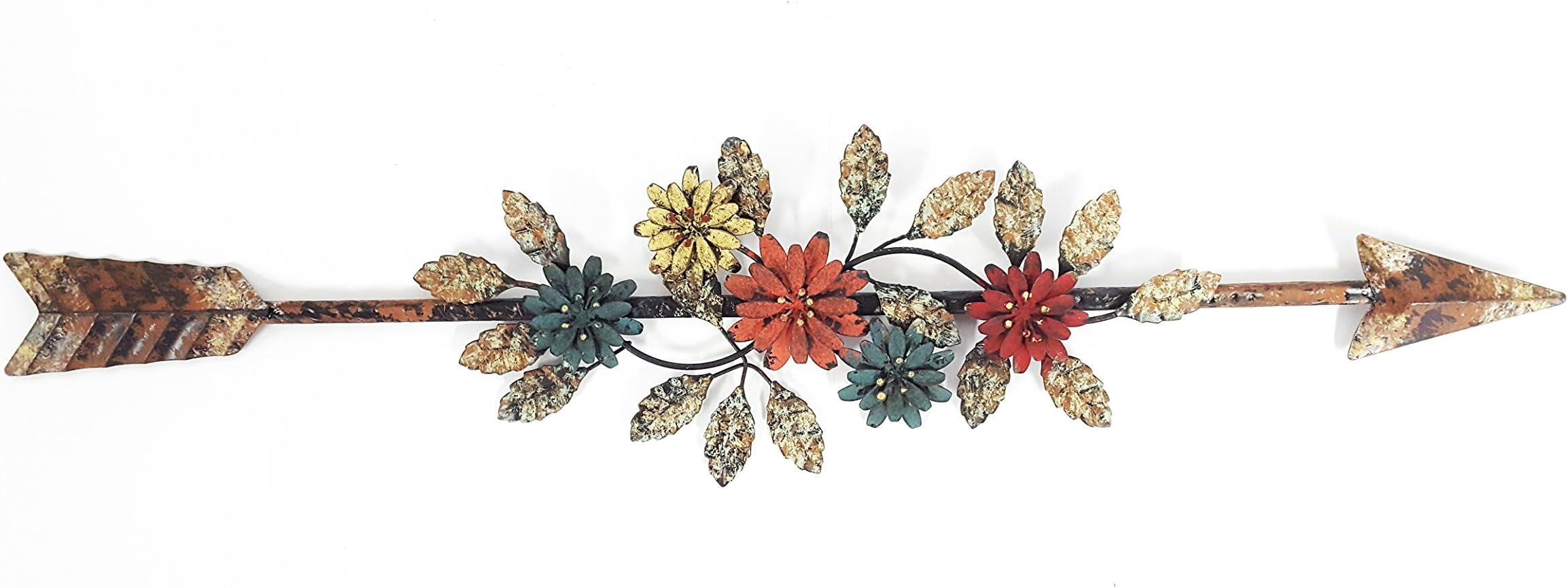 Metal Flower-Embellished Arrow Wall Decor
