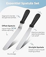 Vista 4 de Kootek Juego de suministros para decoración de pasteles con plato giratorio para pasteles con 2 espátulas rectas angulares para glaseado, 3