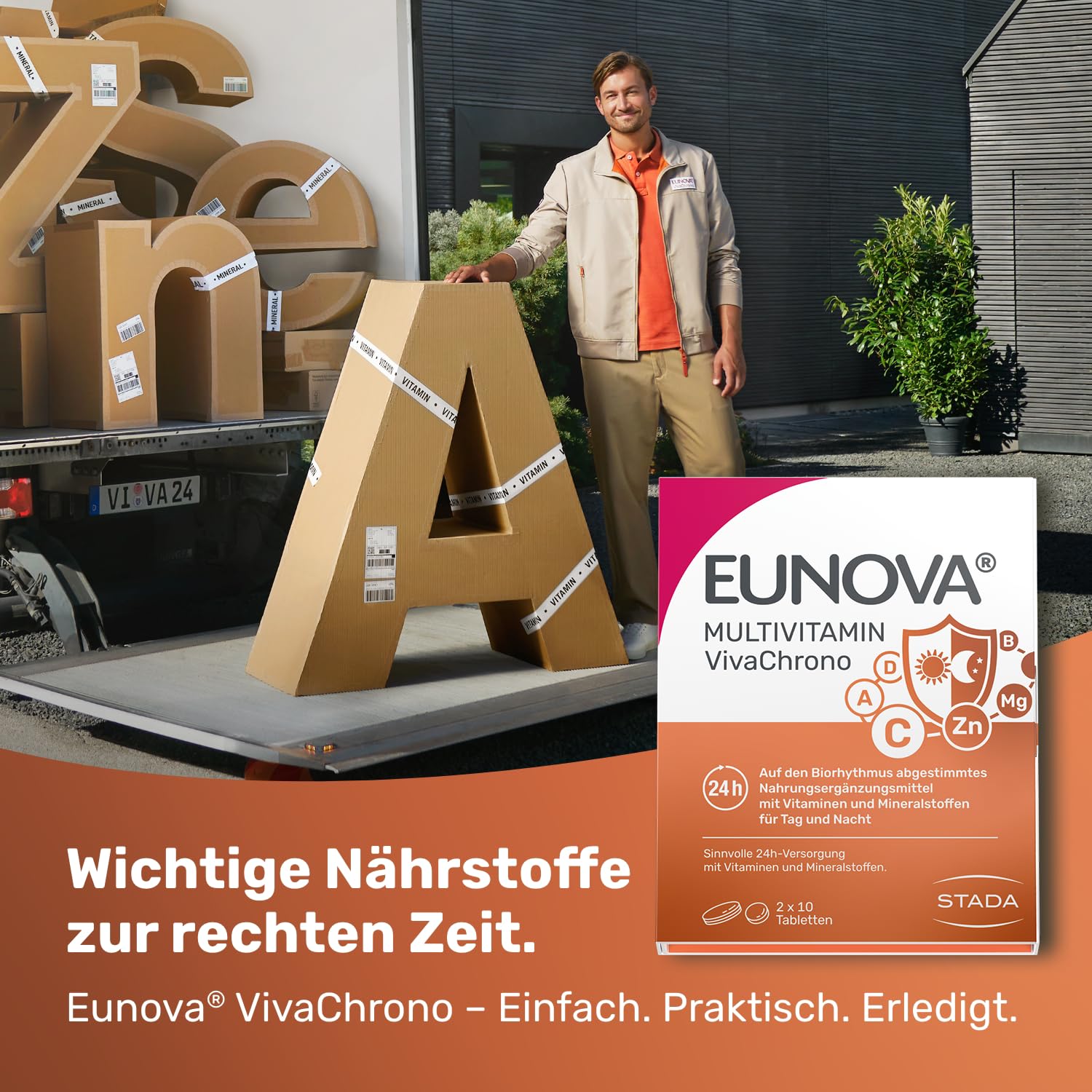 EUNOVA® VivaChrono - Ausgewählte Vitamine, Mineralien & Nahrungsergänzungsmittel, auf den Biorhythmus abgestimmt mit zeitversetzter Freisetzung, 2x30