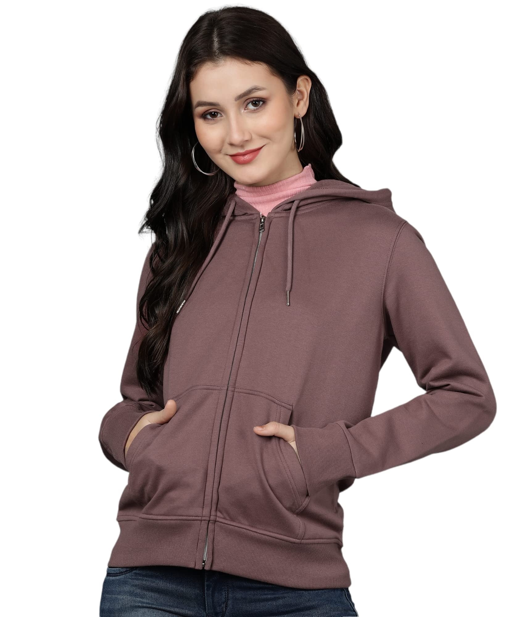 - Women's Solid Zipper Hooded Sweatshirt | Front Zip, Ribbed Hem, Lined Hood, Casual Winter Wear