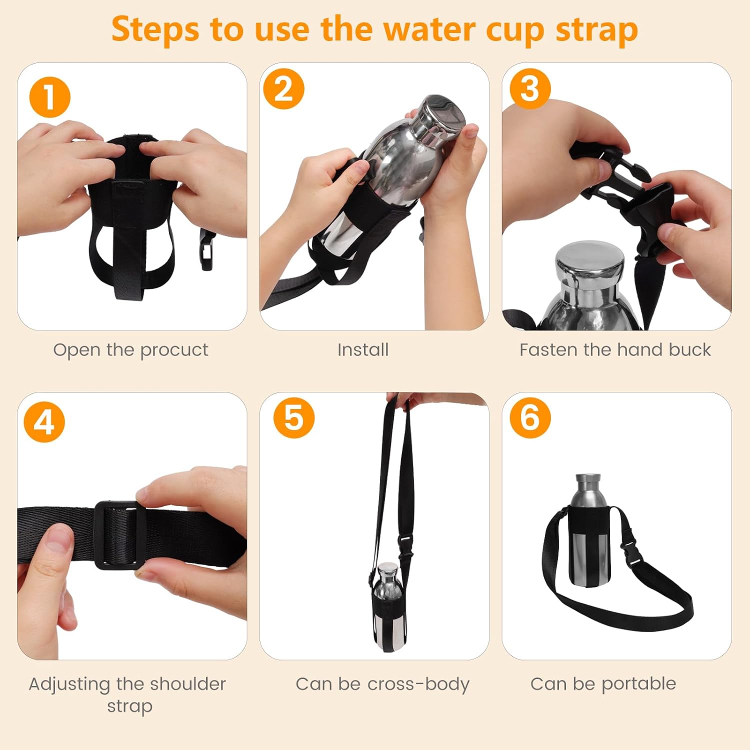 Water Bottle Shoulder Strap, Suitable for 12-32oz, Adjustable Crossbody Bottle Strap For Outdoor(Bottle Excluded) - Image 2