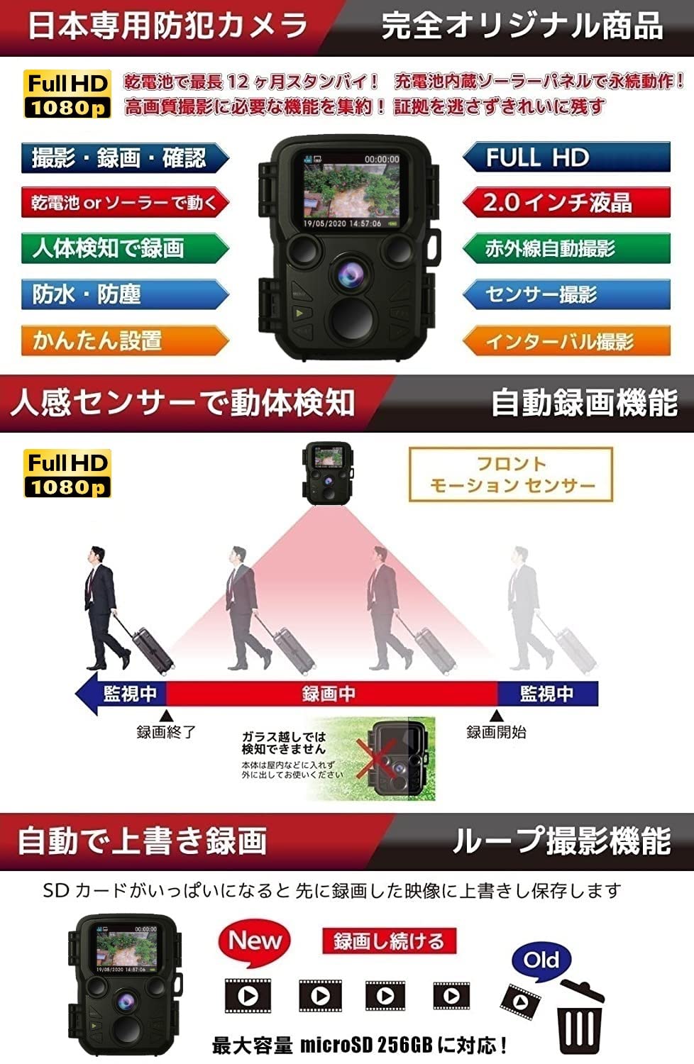 Amazon.co.jp: 【国内メーカー品】 Full HD 防犯カメラ トレイルカメラ