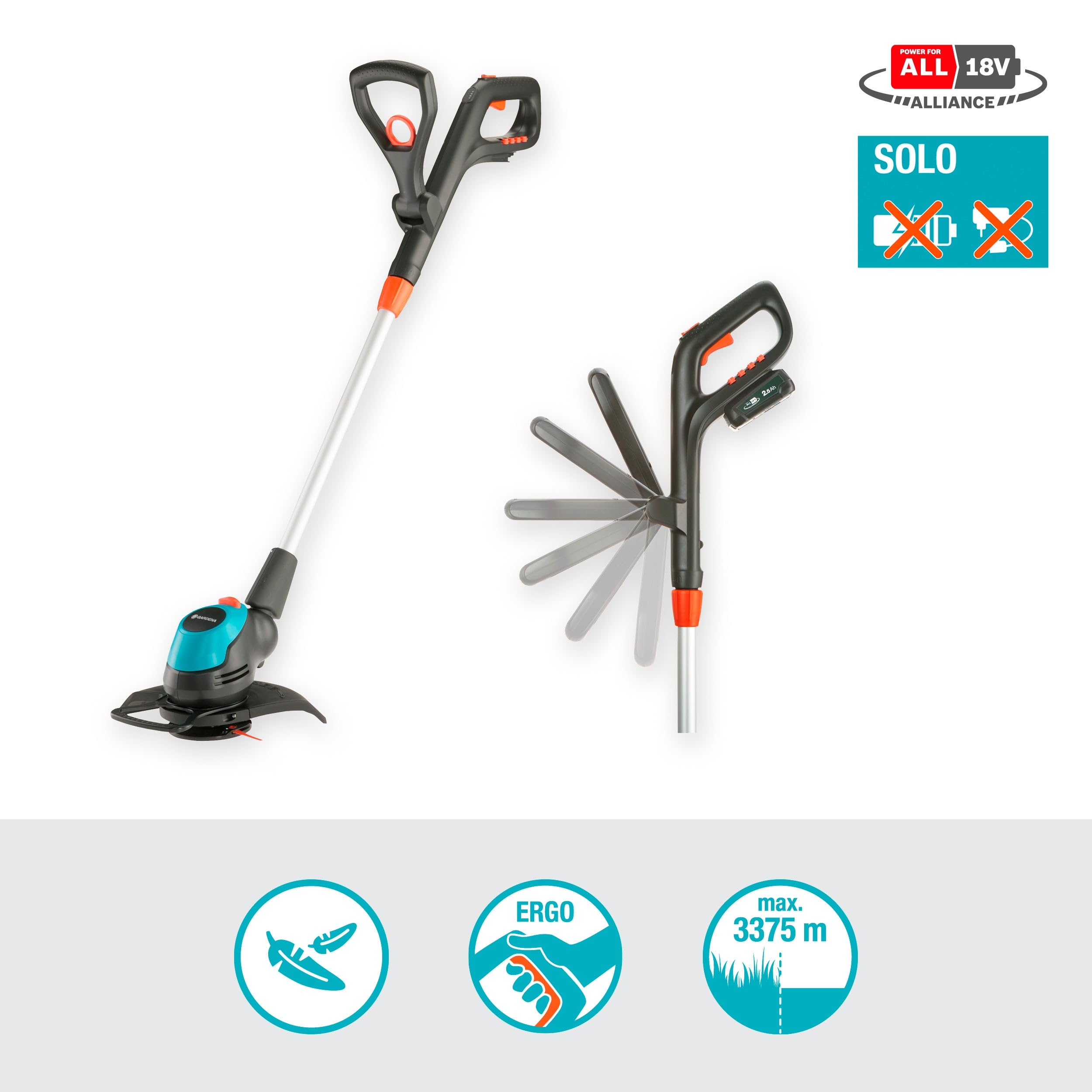 Gardena Coupe-bordures EasyCut 23/18V P4A - sans chargeur ni batterie : Puissant, Léger, Télescopique, Tête inclinable, Sans fil (14700-55)