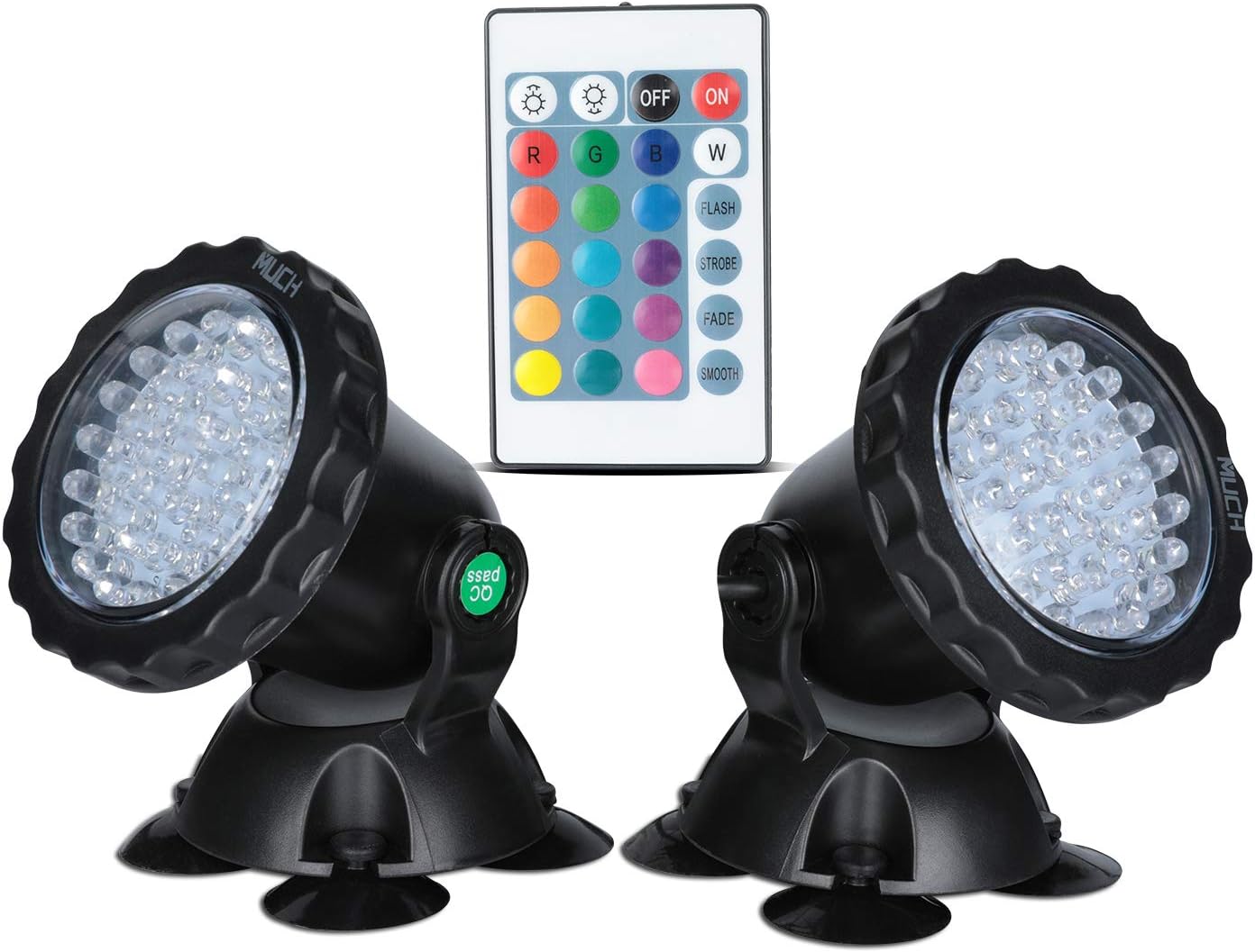 MUCH Underwater Pond Light Remote Control Waterproof IP 68 Submersible Spotlight with 36 LED Bulbs 5 W Multi-Color Spot Light for Aquarium Garden Pond Aquarium Tank Fountain Waterfall (Set of 2)