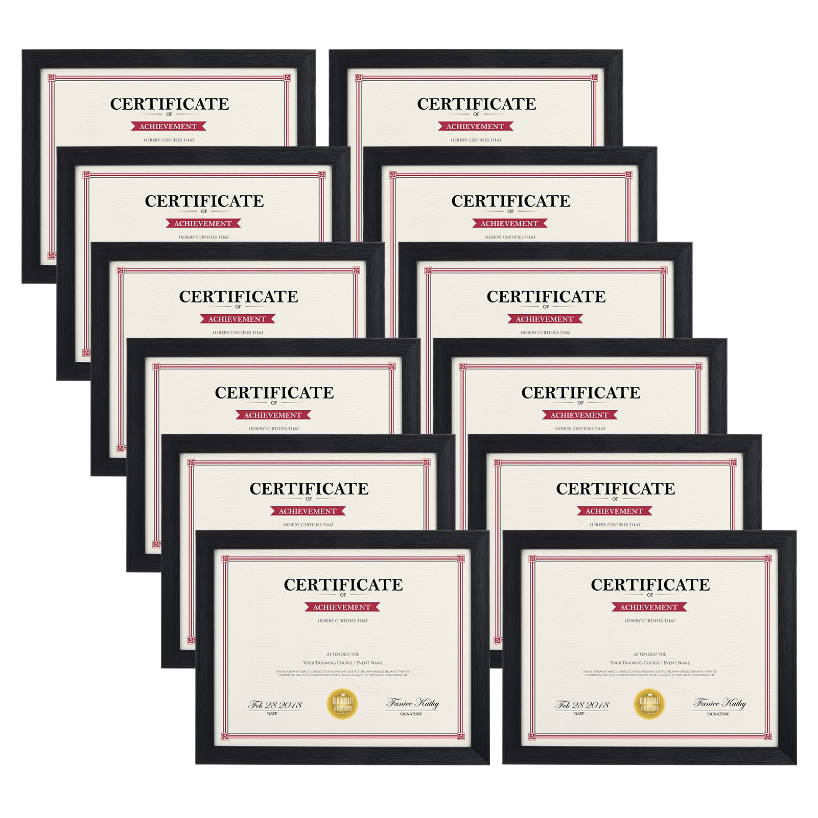 Set 12 Cornici Nere Per Certificati E Foto – 21x28 Cm, Plexiglass, Da Parete O Tavolo