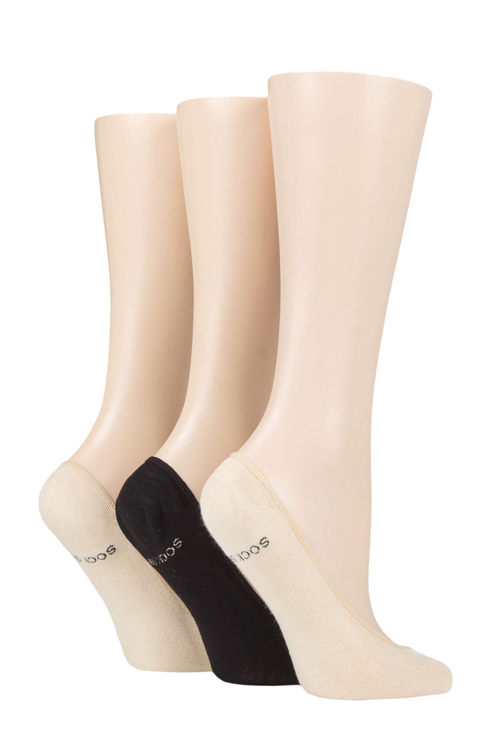 SockShop Ladies Plain and Patterned Bamboo Shoe Liners Pack of 3 (Natural/Black/Natural, 4-8)