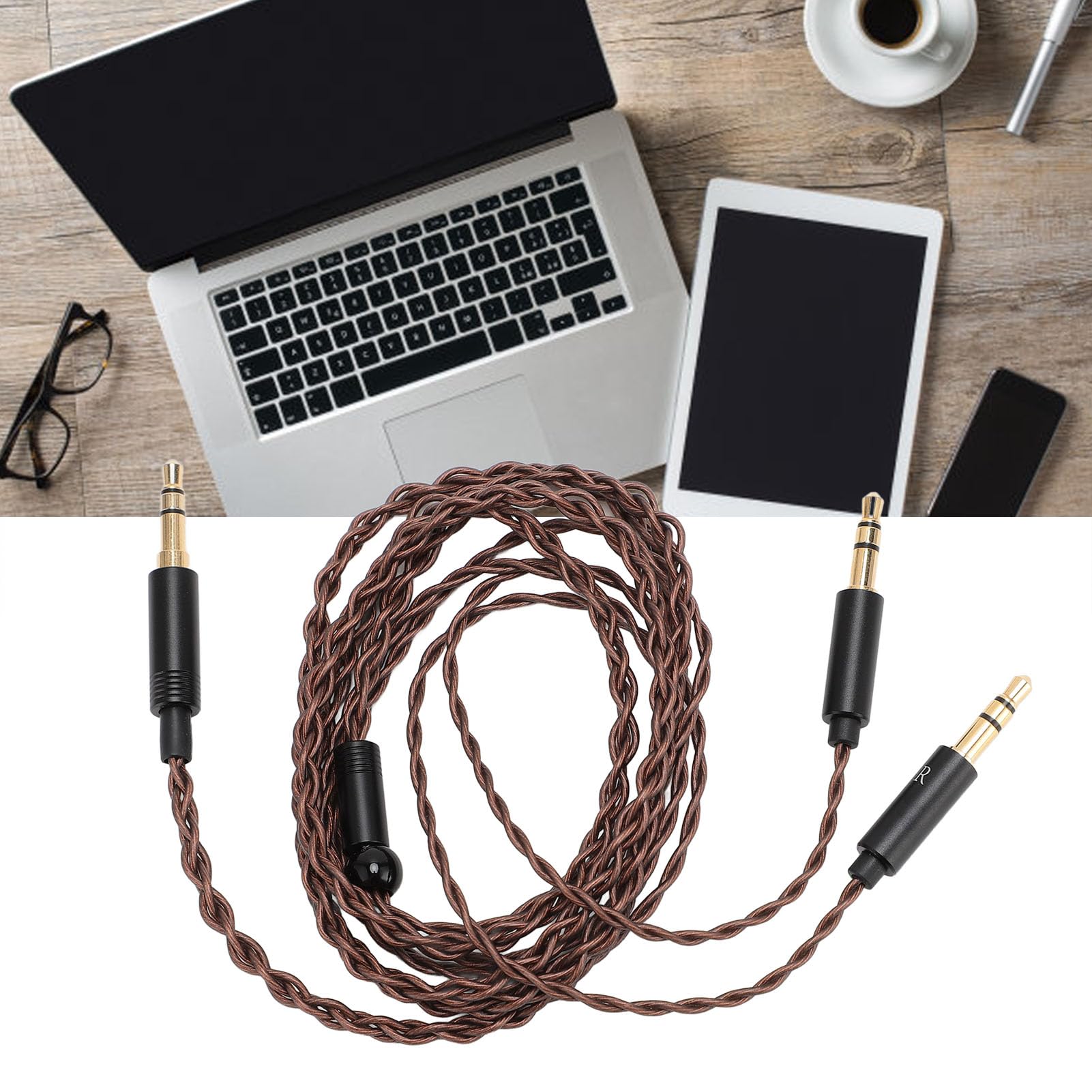 Headphone Upgrade Replacement Cable, Earphone Replacement Cable 3.5mm to Dual 3.5mm Professional for Headphone Accessories