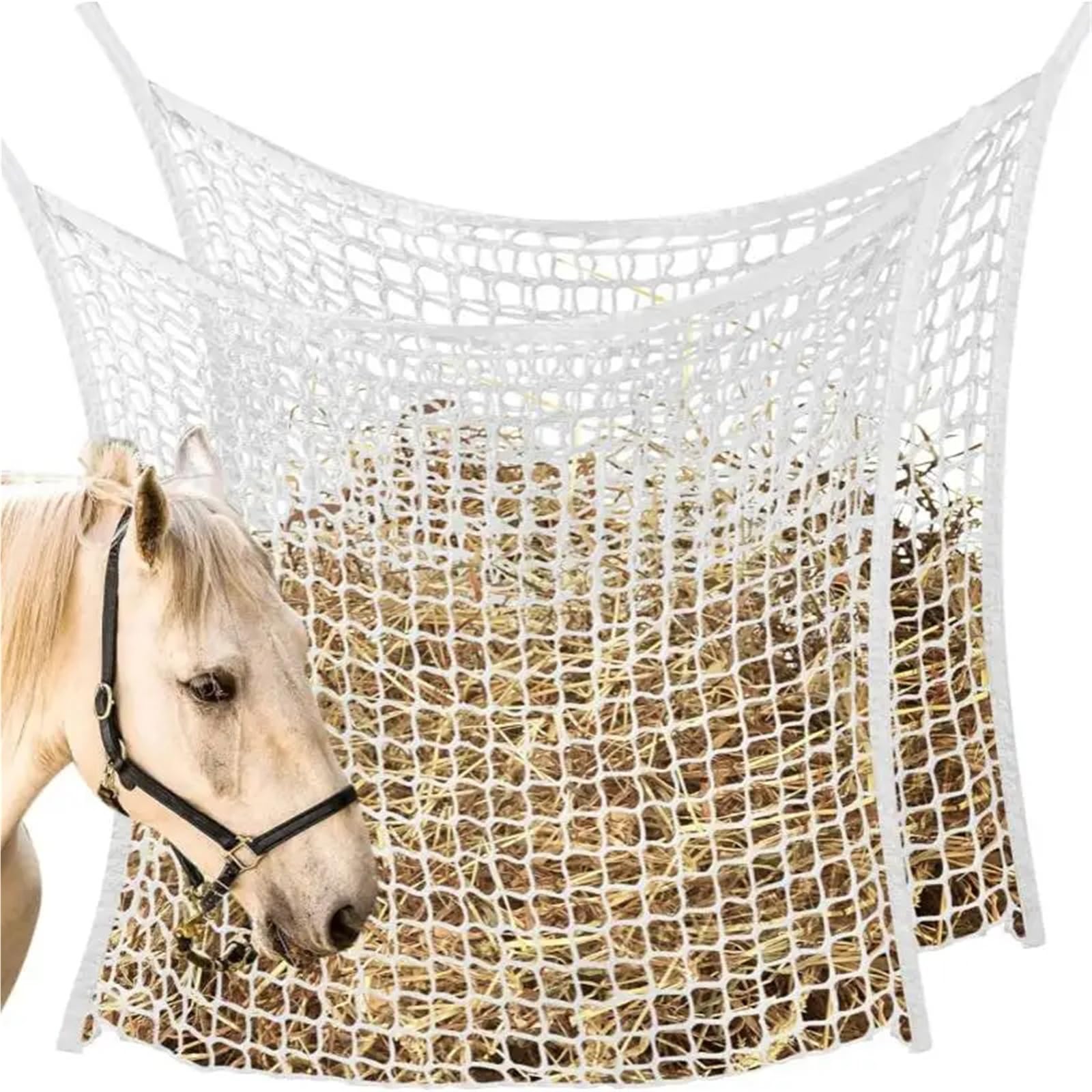 1 Stück Heunetz for langsames Füttern, Heusäcke for Pferde mit großem Fassungsvermögen, Futtersack for Pferde, einfach aufzuhängende Heunetze for Pferdefütterung(White 160x100cm)