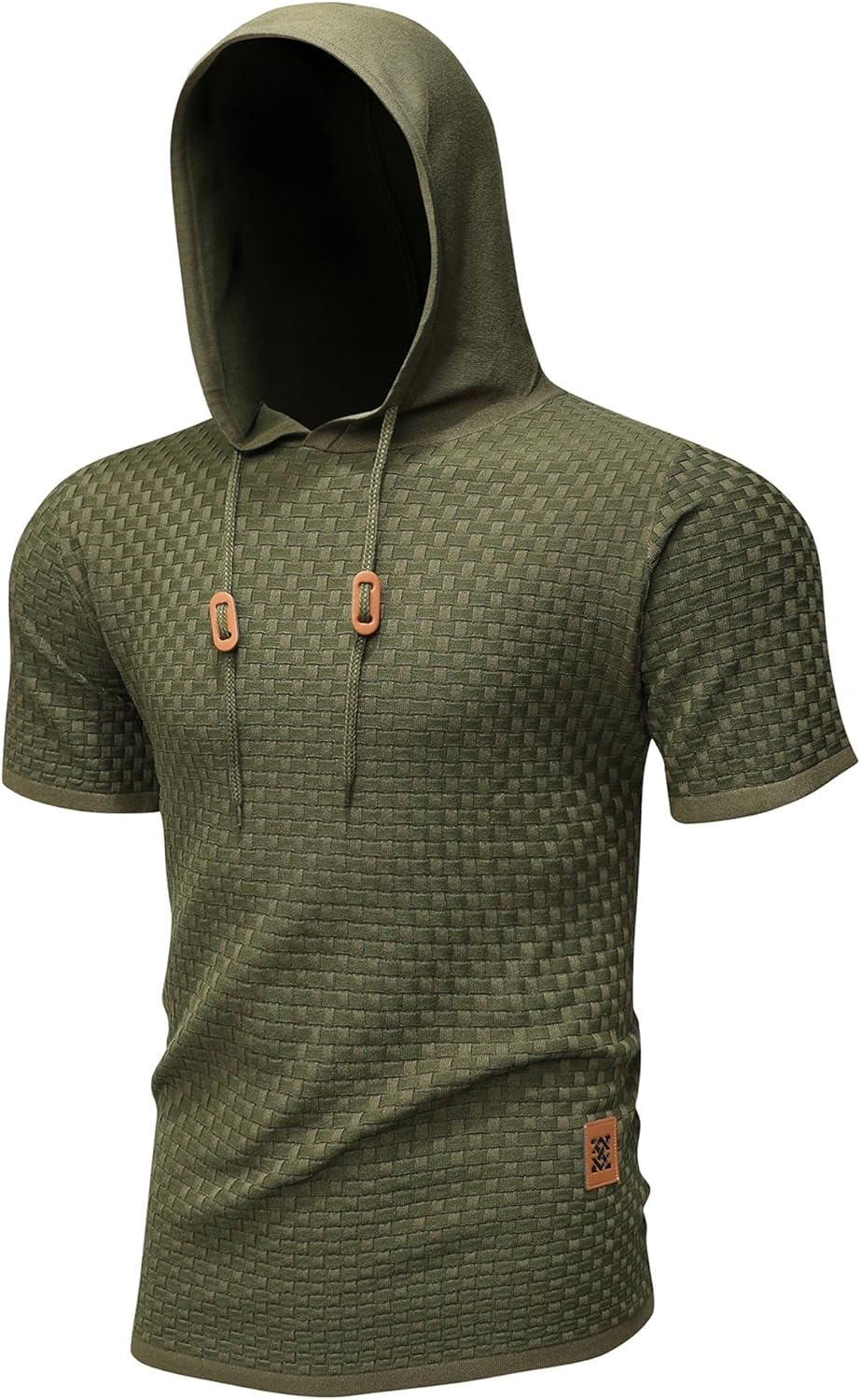 Zaitun Men's Short Sleeve Hoodie Shirt Casual Waffle Knitted Pullover Sweater - Image 4