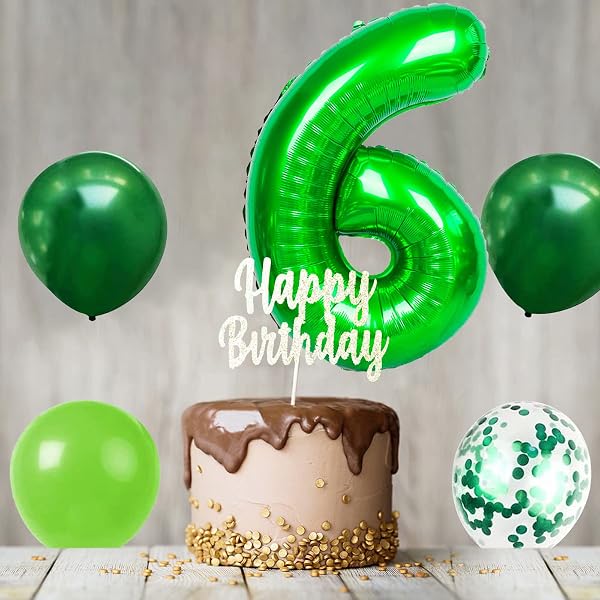 EXGOX 数字 バルーン 大きい グリーン 誕生日 ナンバー 6 アルミ風船 32インチ ハッピーバースデー パーティー 成人式 入学 卒業式 記念日 お祝い 飾り付け - 3