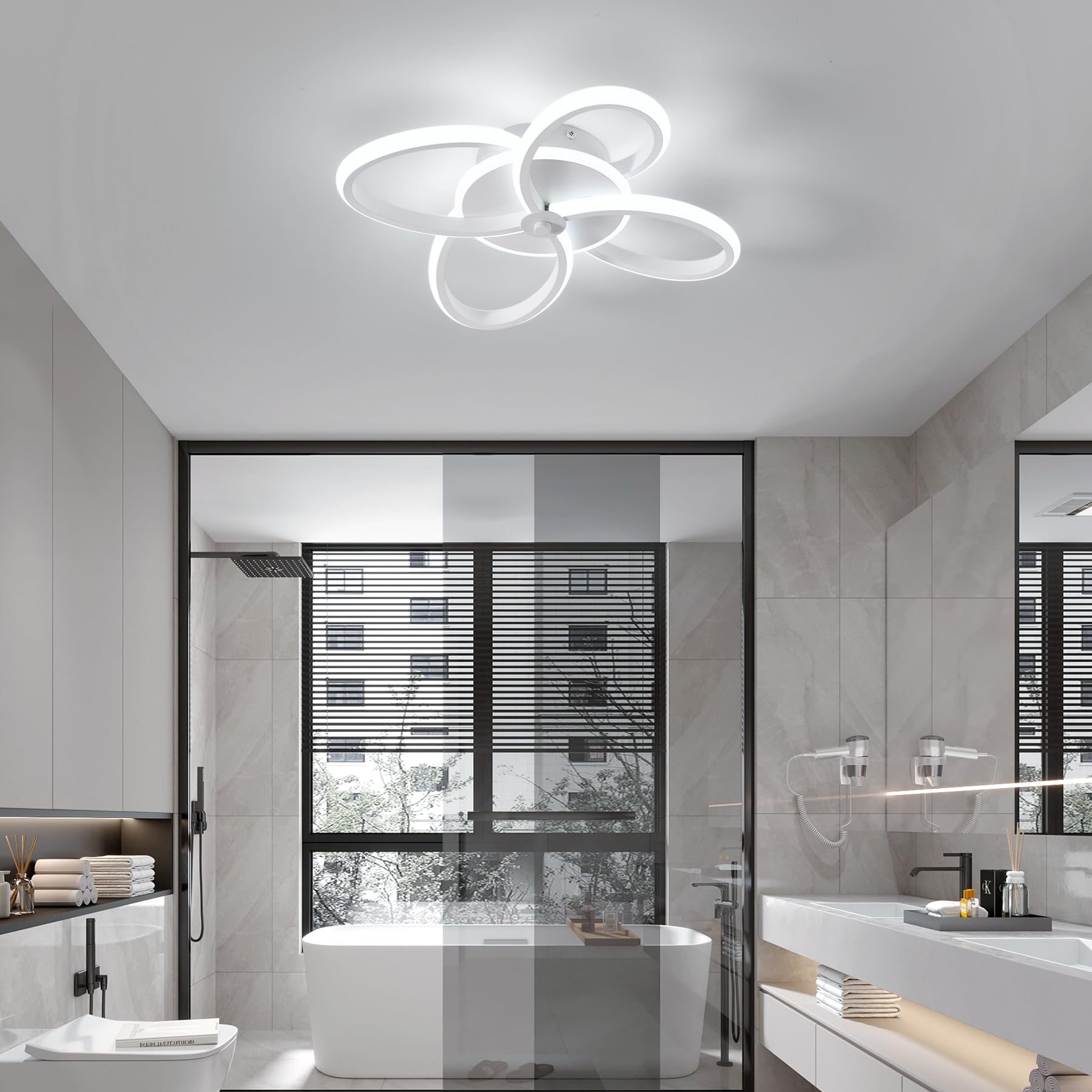 KUKAK Plafoniera LED,Lampada da Soffitto Moderna 32W 3400lm, Plafoniere Design Fiore,Lampadario acrilico bianca per Soggiorno Cucina Bagno Camera da Letto Corridoio,Luce Bianco Freddo 6000K