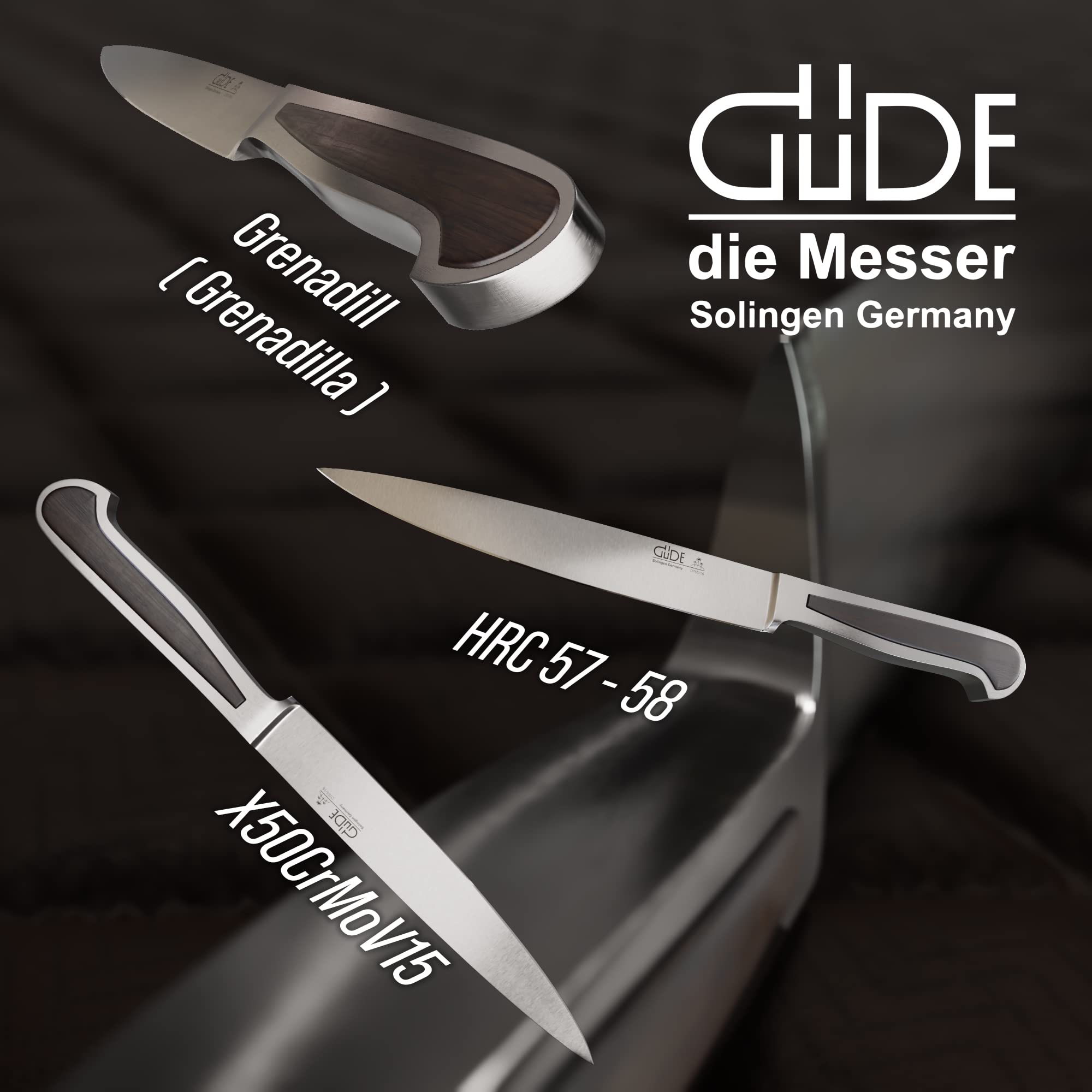 GÜDE Solingen - Zubereitungsmesser geschmiedet, 16 cm, Grenadill, DELTA, Küchenmesser, Handmade Germany