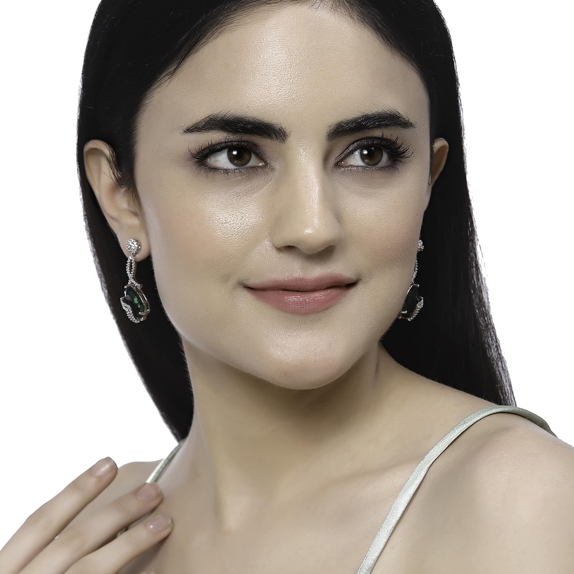 Rhodium-Plated American Diamond Drop Earrings