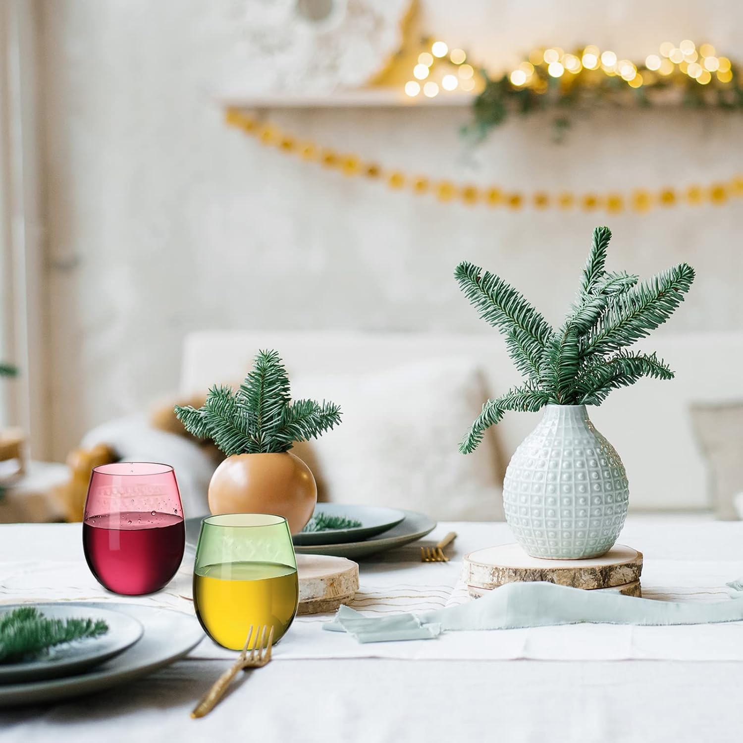 Gerrii 24 Pack 12oz Plastic Stemless Wine Glasses Bulk Colored Reusable Shatterproof plastic wine cups for Indoor Outdoor Dining Supplies Party 6 Colors - Image 7