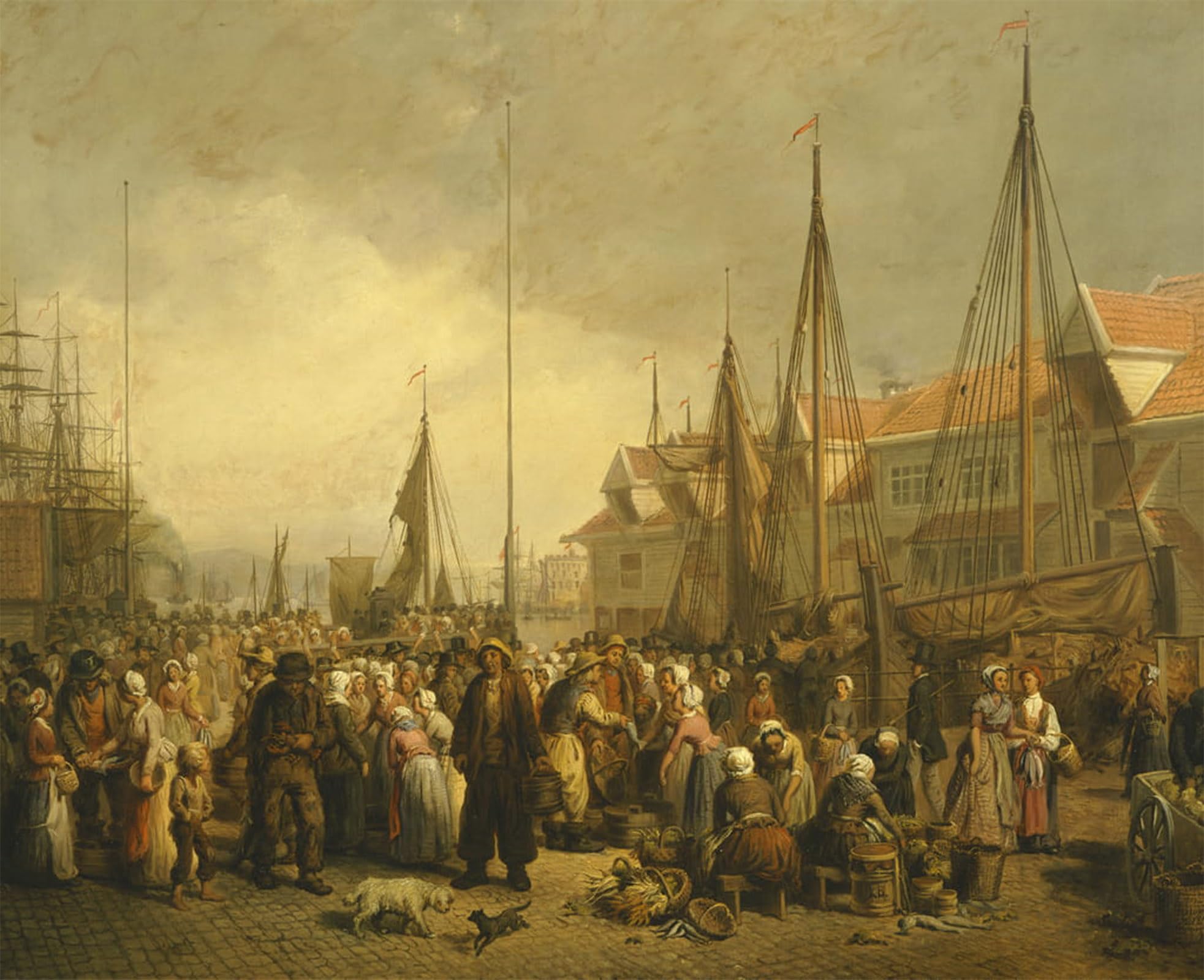 ARTXLXXBN Famous Print Painting Colorful Art Print Fish Market in Bergen by Knud Bergslien Canvas Art Decorations for Home Decor 60x90cm