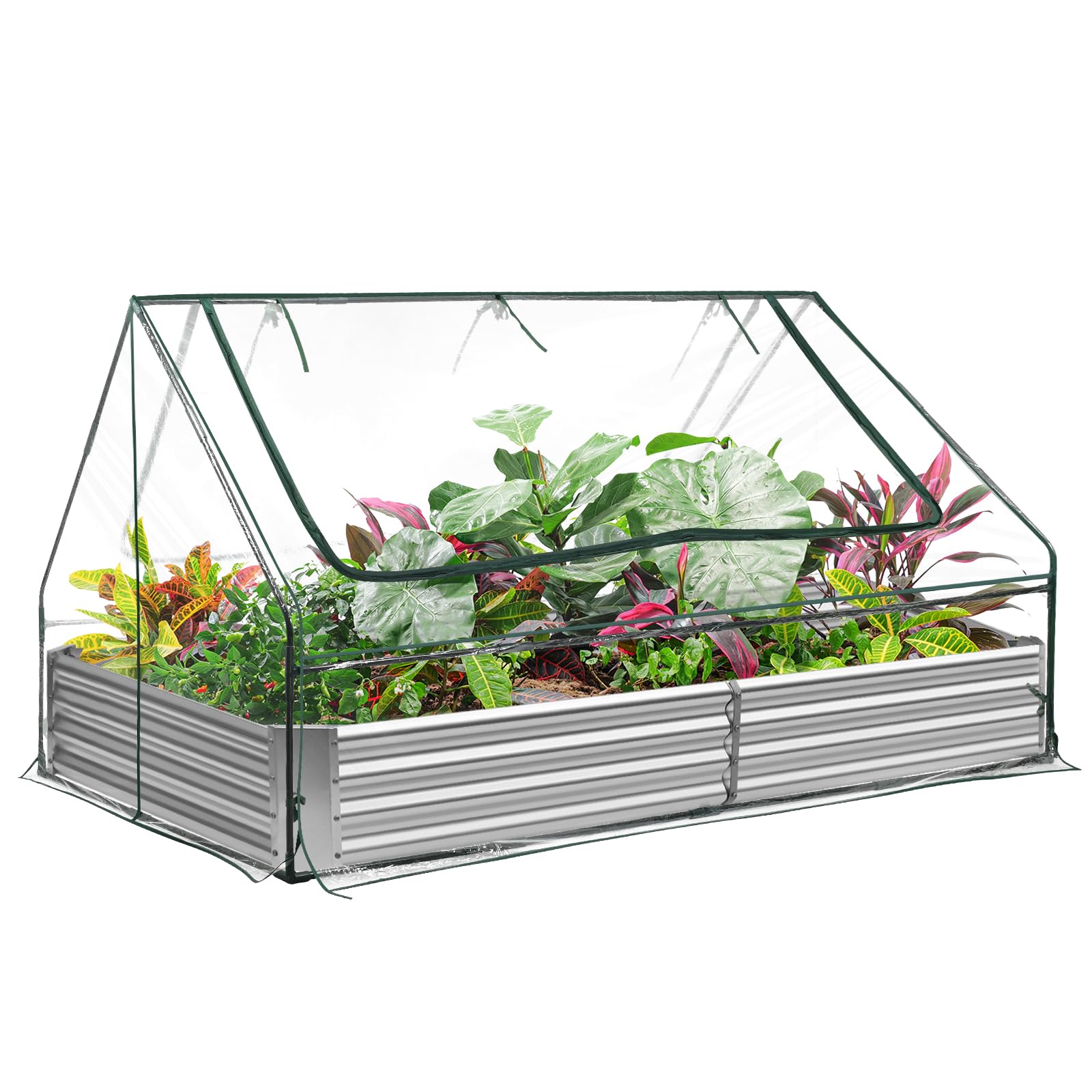 Land Guard Galvanized Raised Garden Bed kit with Cover Metal Planter Raised Beds Outdoor with Greenhouses for Outdoors Gardening Garden Box,6x3x1ft,PVC Cover
