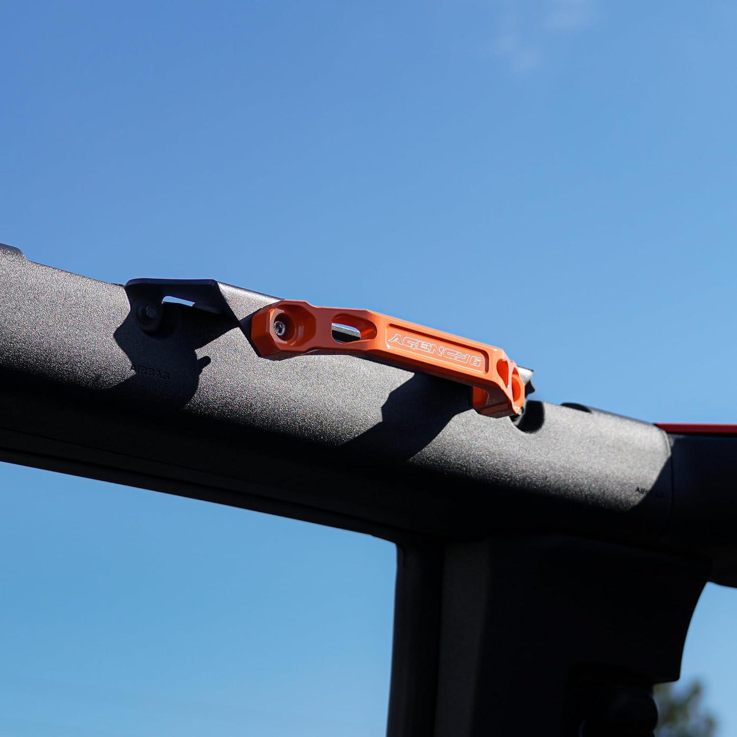 Agency 6 Front Grab Handle Assembly - Compatible with 2020-2025 Ford Bronco 2DR/4DR - Billet Aluminum Handles + 10 Gauge Steel Brackets - Powder Coated Orange Finish - Made in The USA