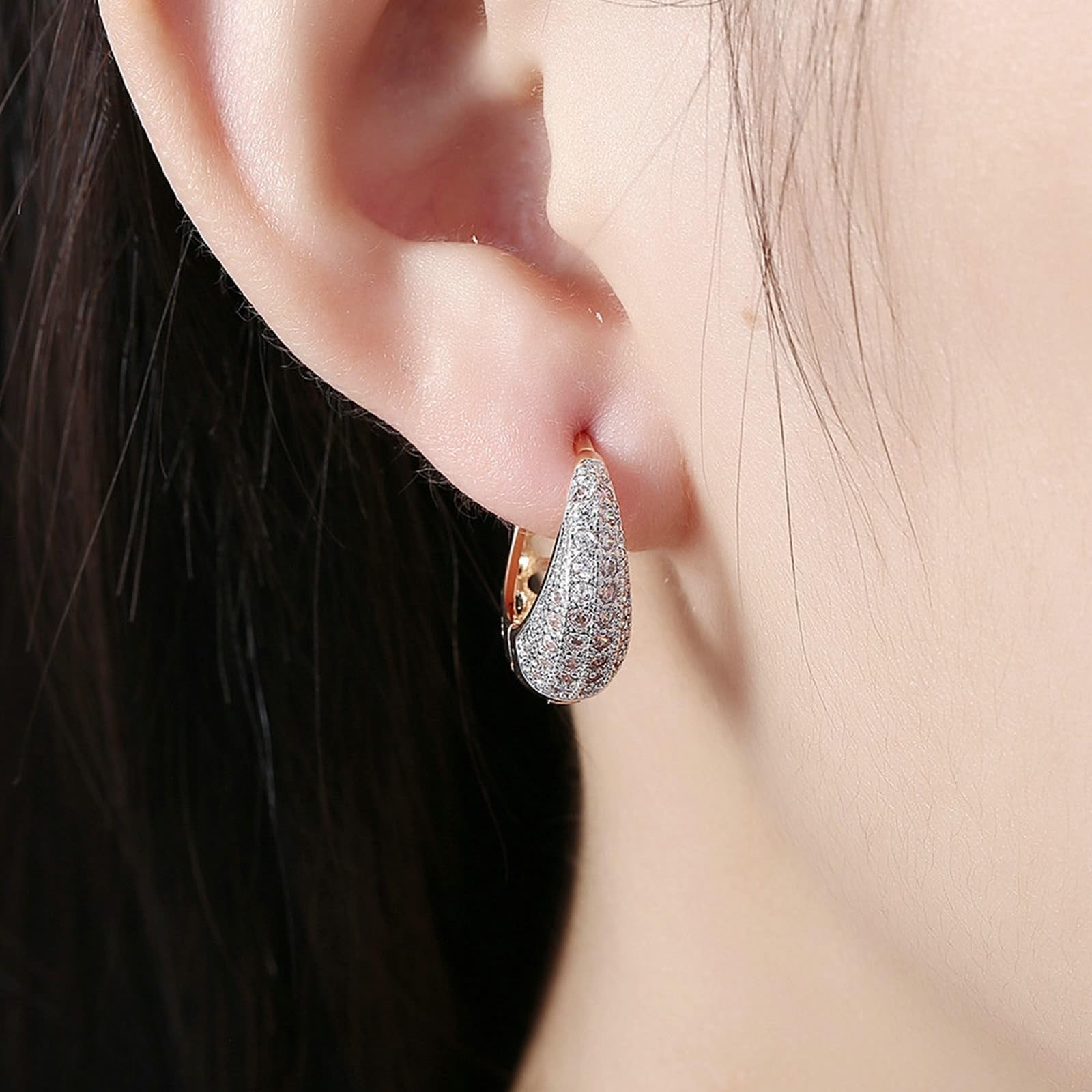 Pendientes de oro auténtico para mujer, oro amarillo 585, 14 K, moissanita, clásicos, pendientes de aro para mujer, pequeños
