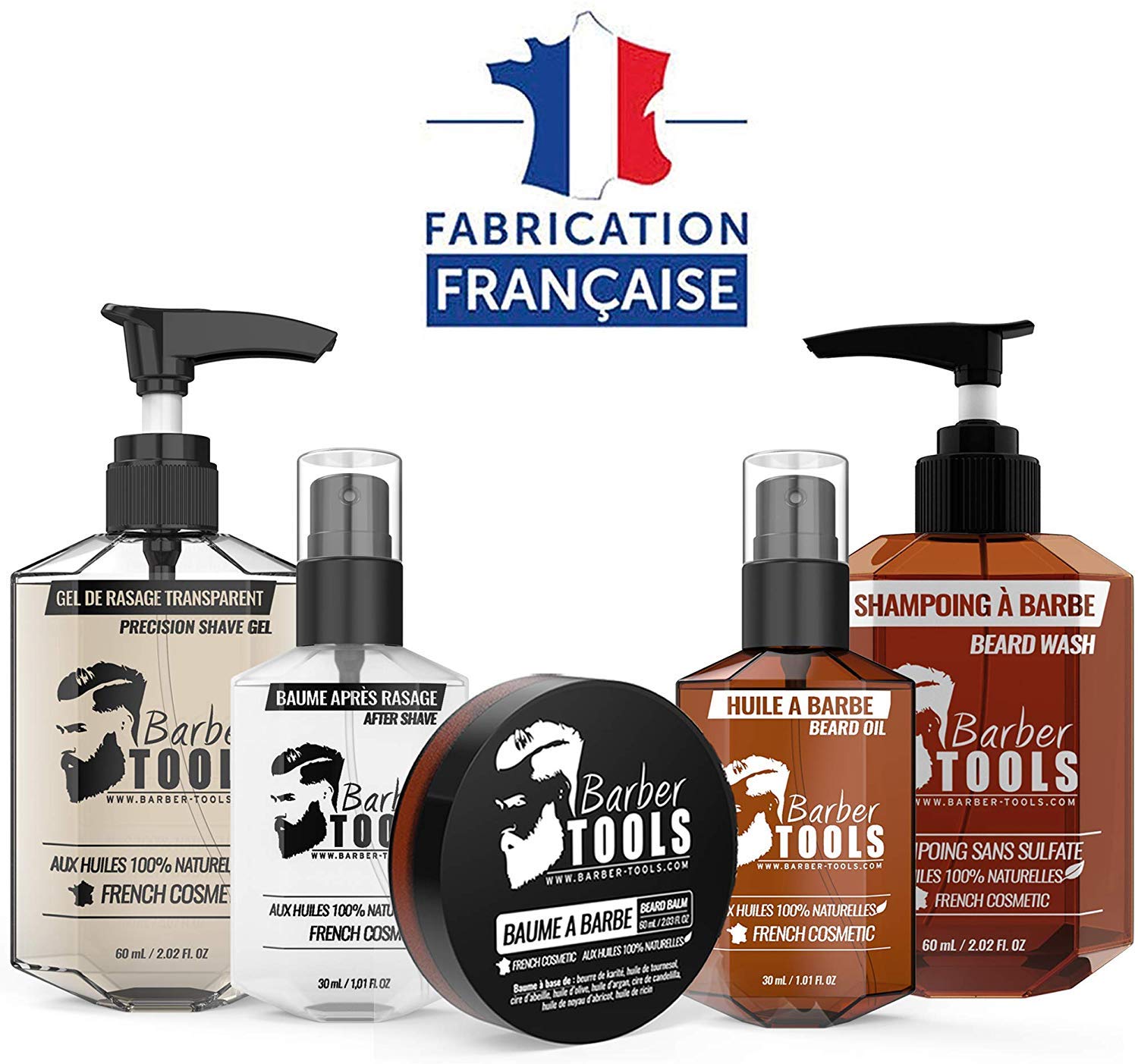 Kit/Set/Coffret d'entretien et de soin pour barbe et rasage avec Soin de barbier | Cosmetique Made in France ✮ BARBER TOOLS ✮