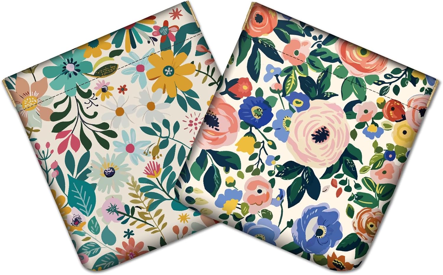 CREATCABIN 2Pcs Snap Closure Organizer Pouch Cosmetic Bag for Women Portable No Zipper Self-Closing Flowers Wallet Mini Travel Storage Pouches Waterproof Leather Small Makeup Bag for Purse 4.3x4.7Inch