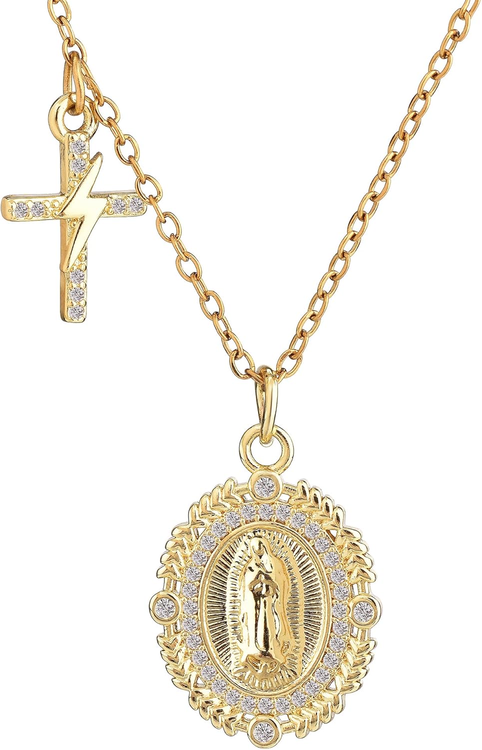 Virgin Mary Prayer Necklace Our Lady of Guadalupe Amulet Pendant for Women Jewelry Gift Simple Gold Cross Pendant Necklace
