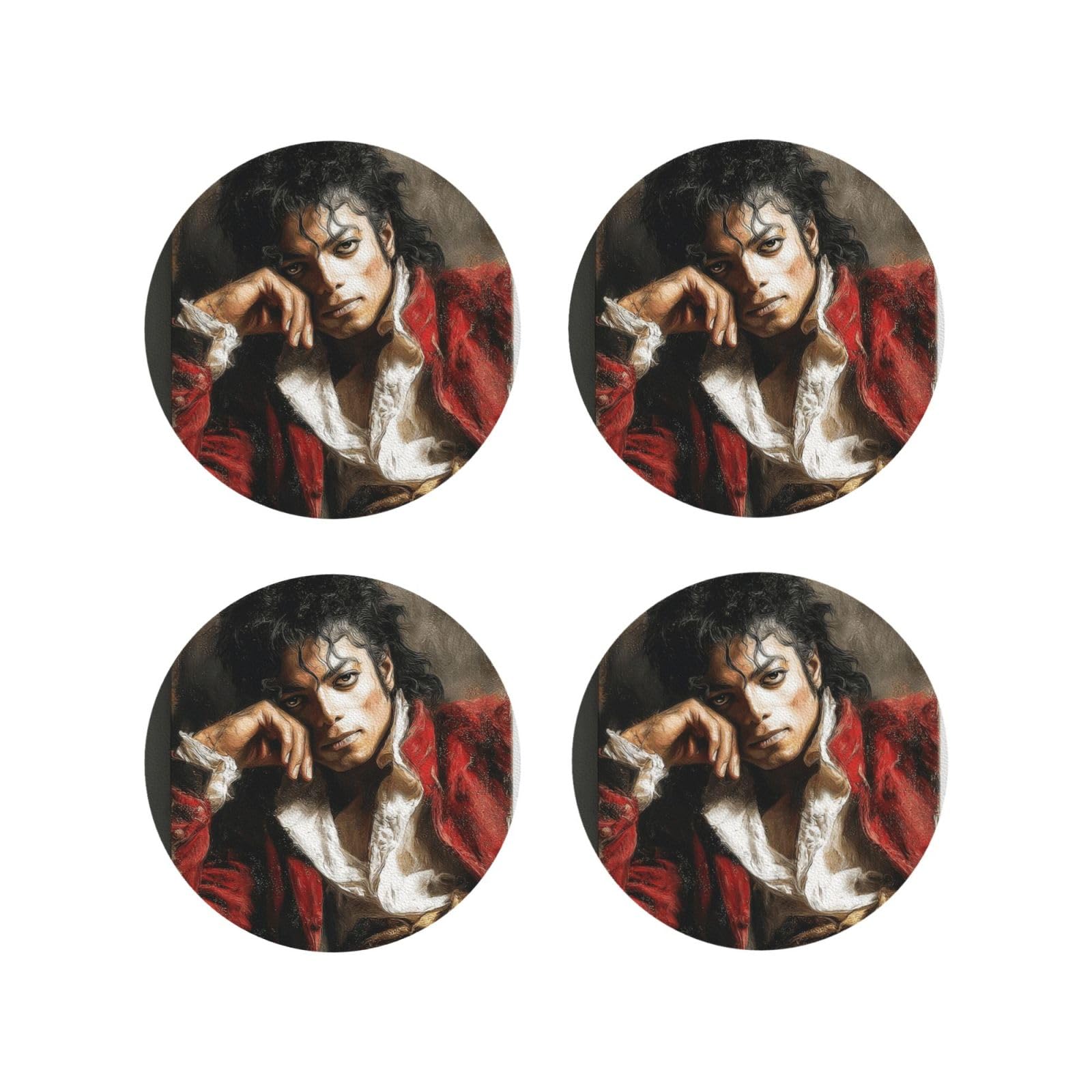 Coasters Set of 4 Round Leather Coaster Quick-Dry Drink Michael Jackson Coasters for Desk Absorbent Mugs Pads Tabletop Protection Pad Heat Resistant Coffee Cup Mat for Kitchen Bar